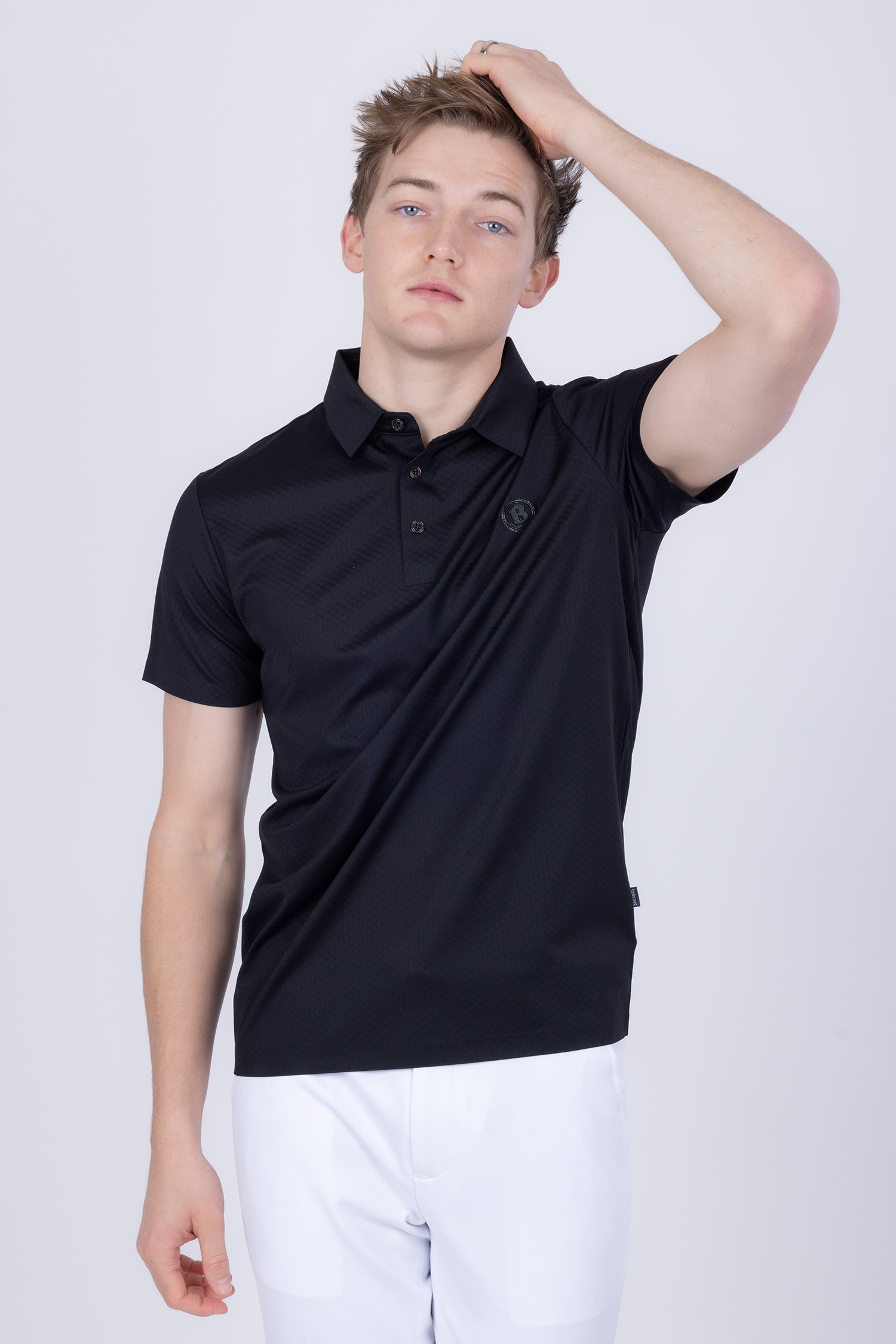 Barabas Men's Solid Color Textured Stretch Premium Polo Shirts 5P04 Black