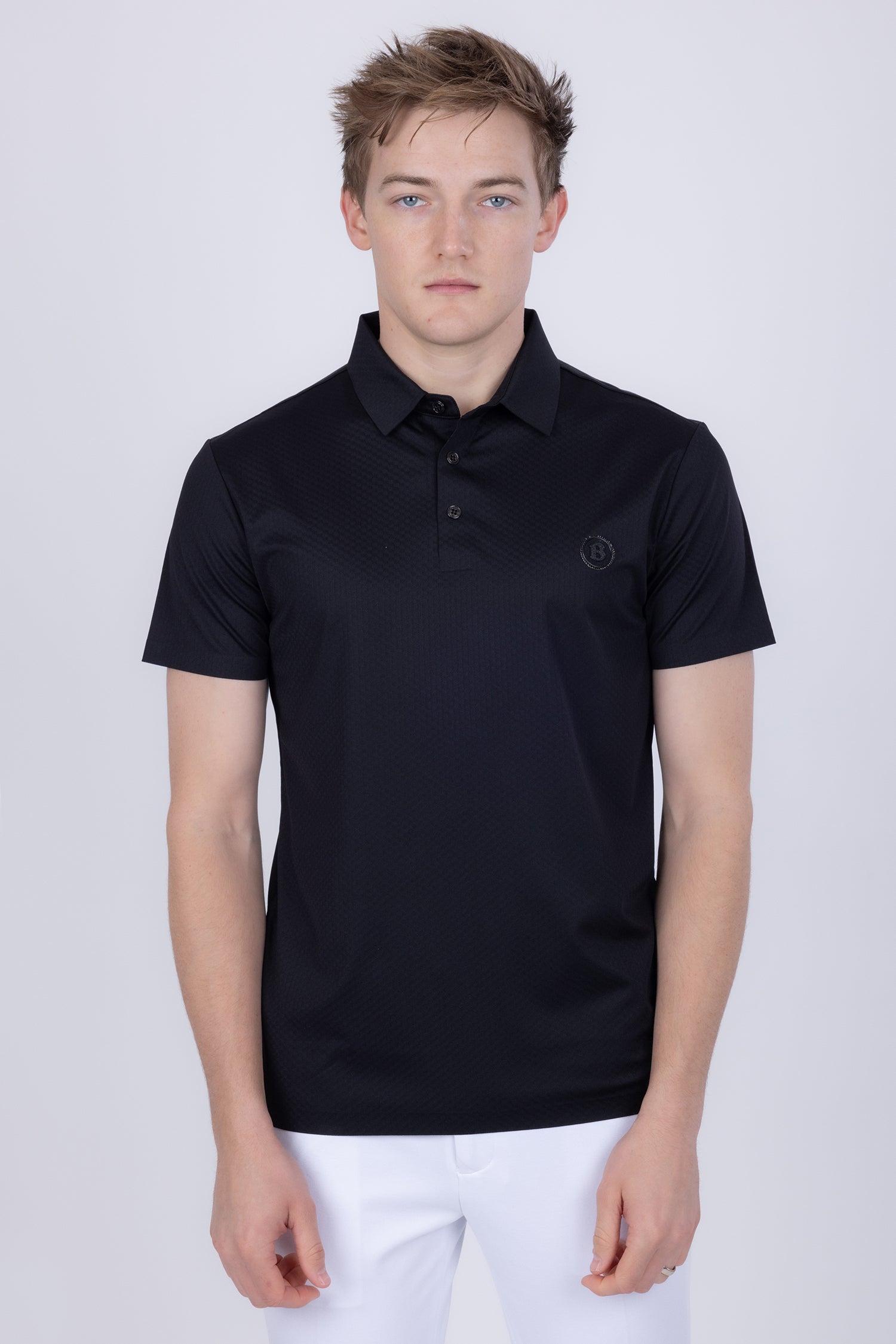 Barabas Men's Solid Color Textured Stretch Premium Polo Shirts 5P04 Black