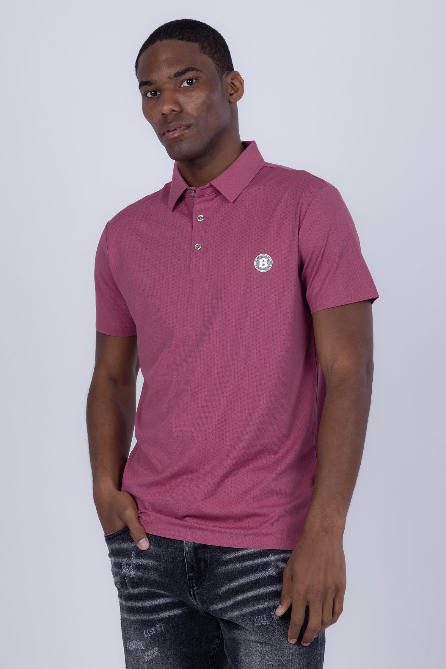 Barabas Men's Solid Color Textured Stretch Premium Polo Shirts 5P04 Dusty Pink