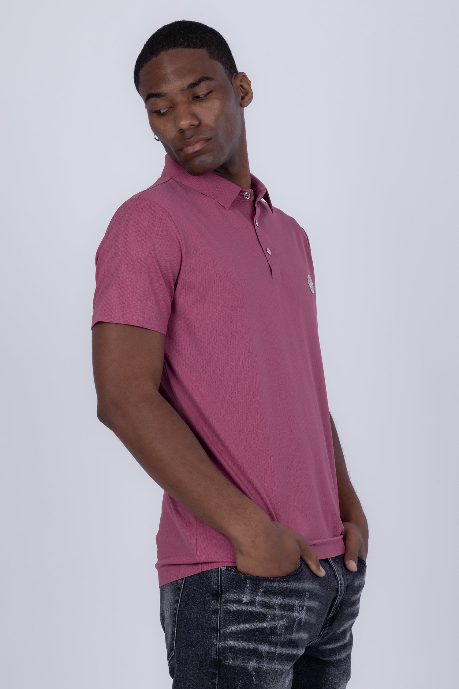 Barabas Men's Solid Color Textured Stretch Premium Polo Shirts 5P04 Dusty Pink