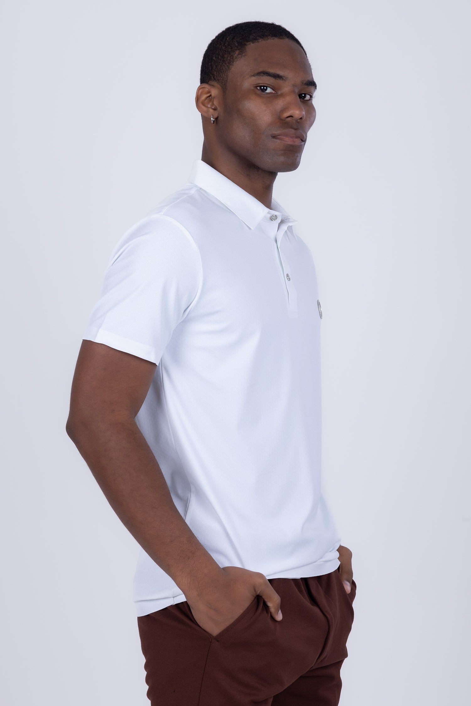 Barabas Men's Solid Color Textured Stretch Premium Polo Shirts 5P04 White