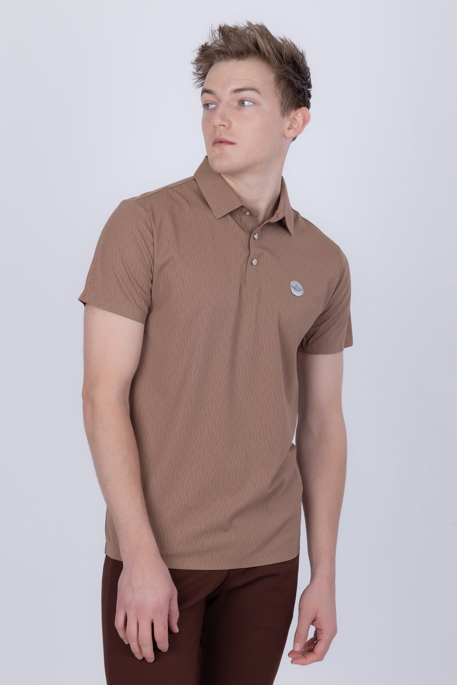 Barabas Men's Solid Color Textured Premium Stretch Polo Shirts 5P10 Brown