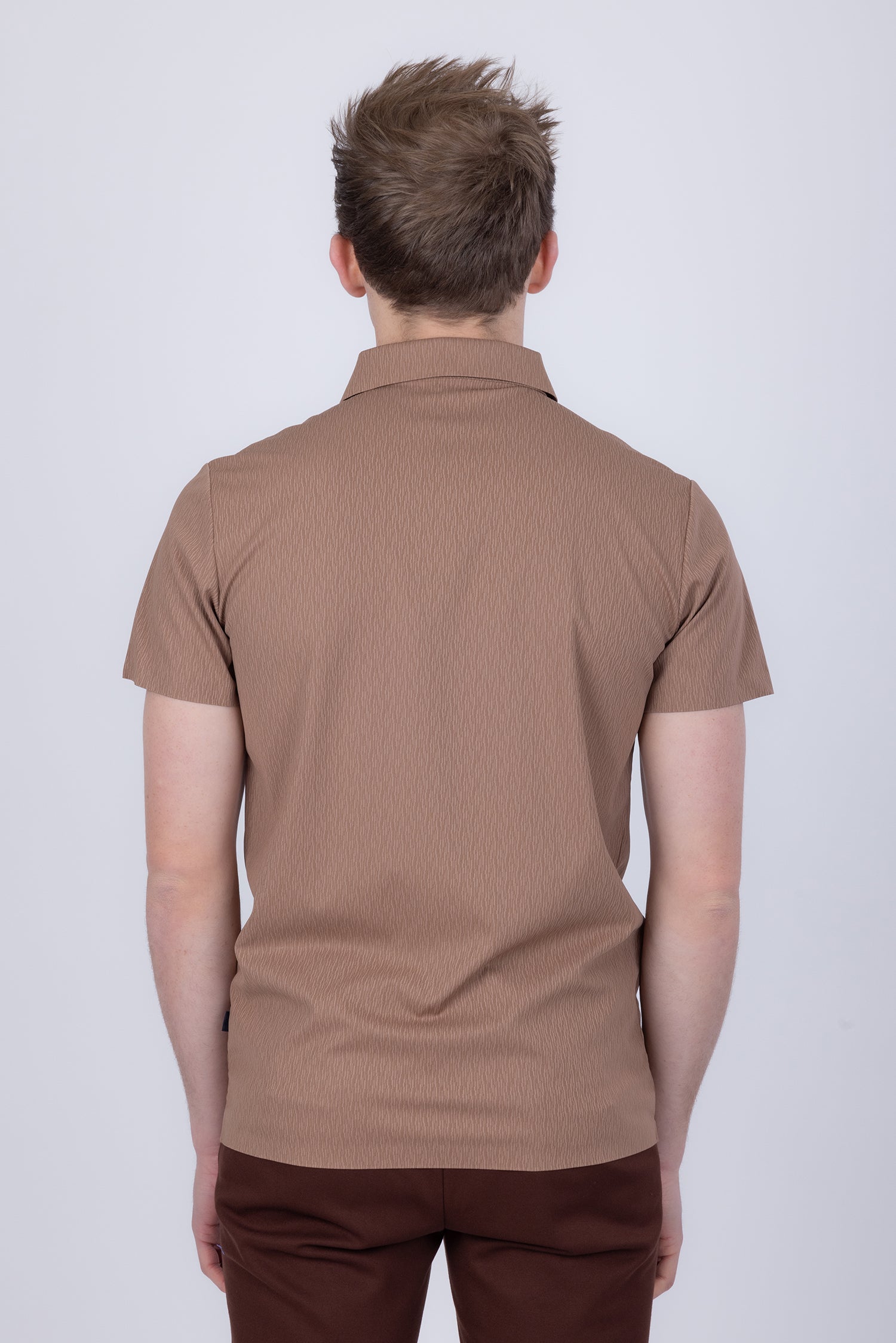 Barabas Men's Solid Color Textured Premium Stretch Polo Shirts 5P10 Brown