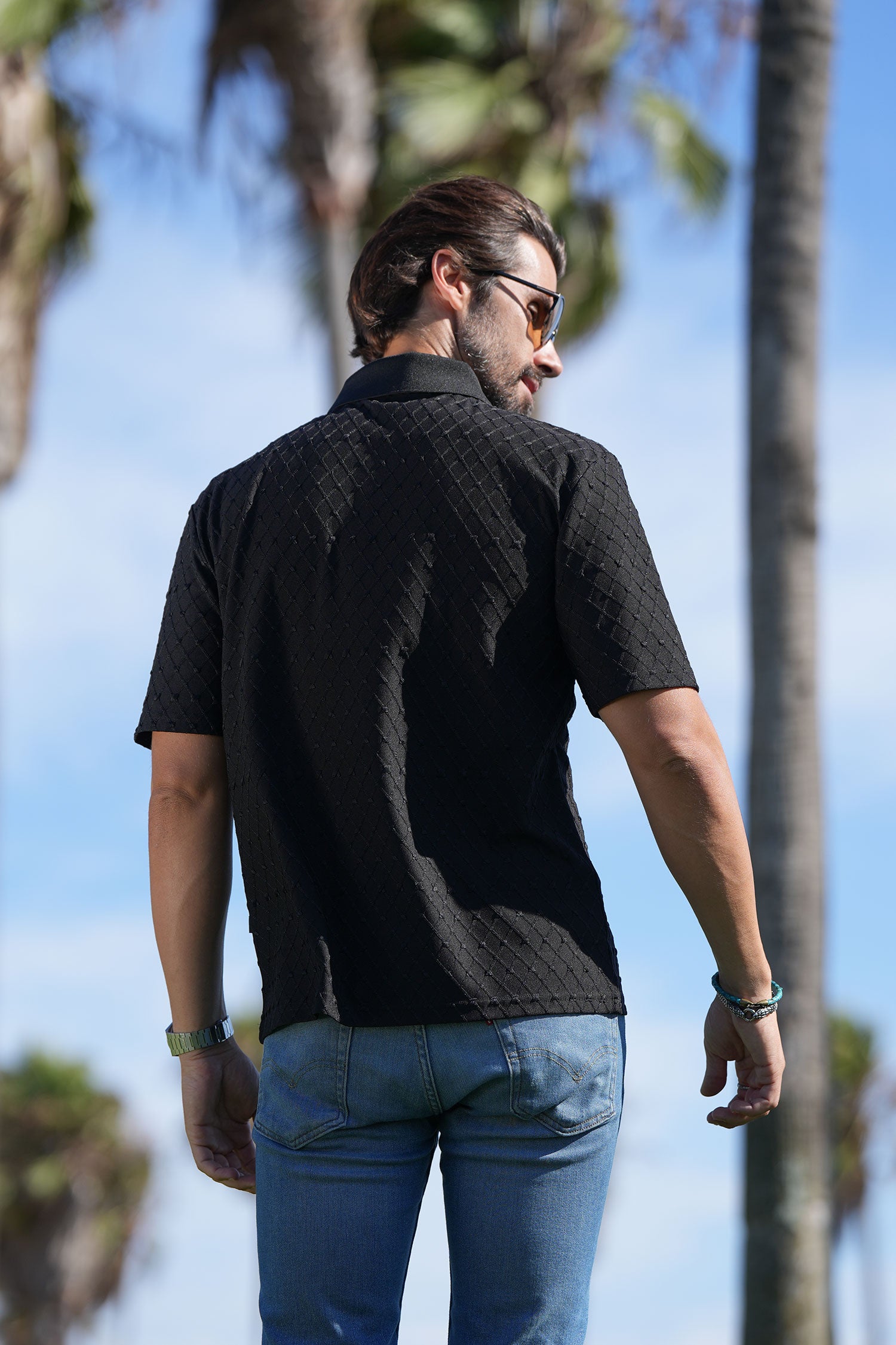 Barabas Men's Solid Color Diamond Premium Stretch Polo Shirts 5P11 Black