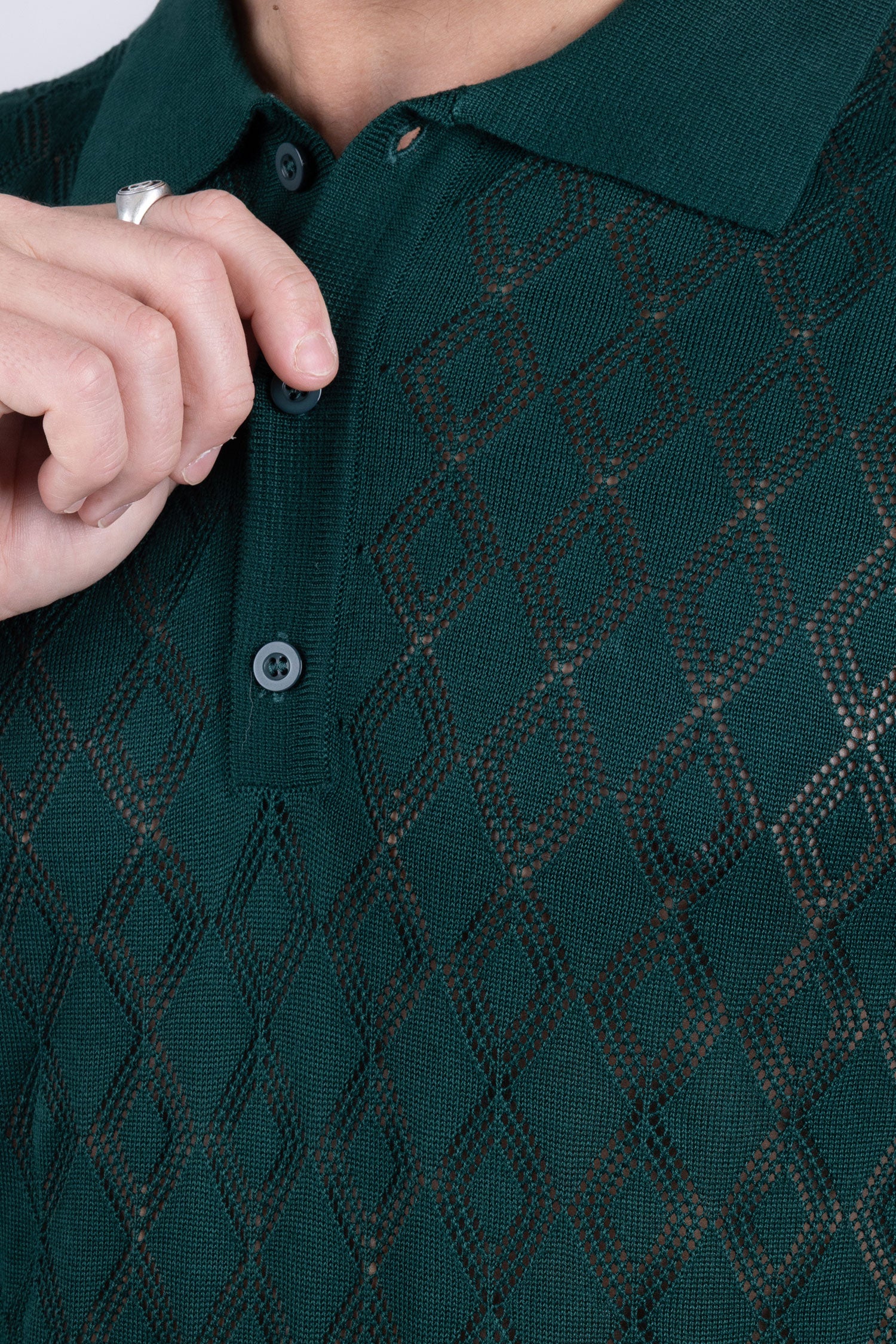 Barabas Men's Geometric Premium Stretch See Through Polo Shirts 5P12 Green