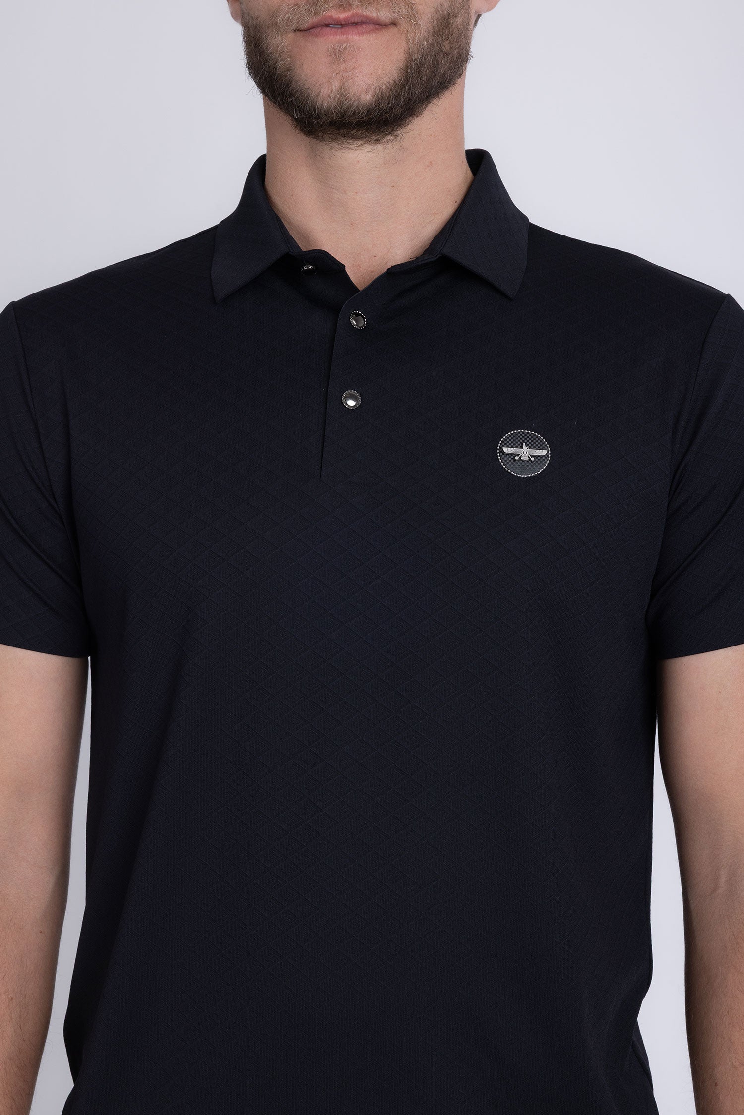 Barabas Men's Solid Geometric Short Sleeve Stretch Polo Shirts 5P16 Black