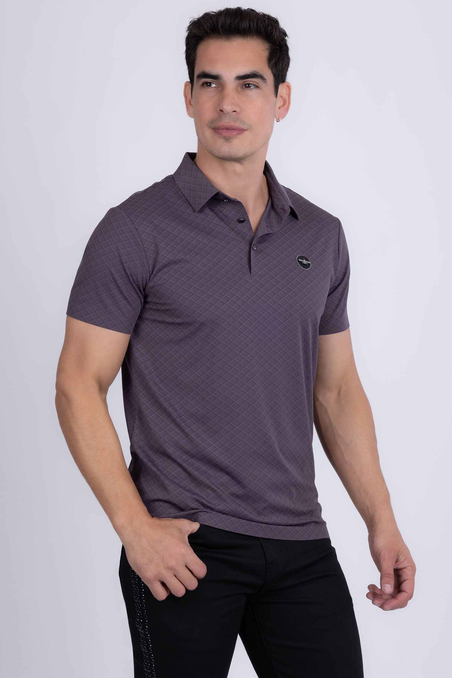 Barabas Men's Solid Geometric Short Sleeve Stretch Polo Shirts 5P16 Purple