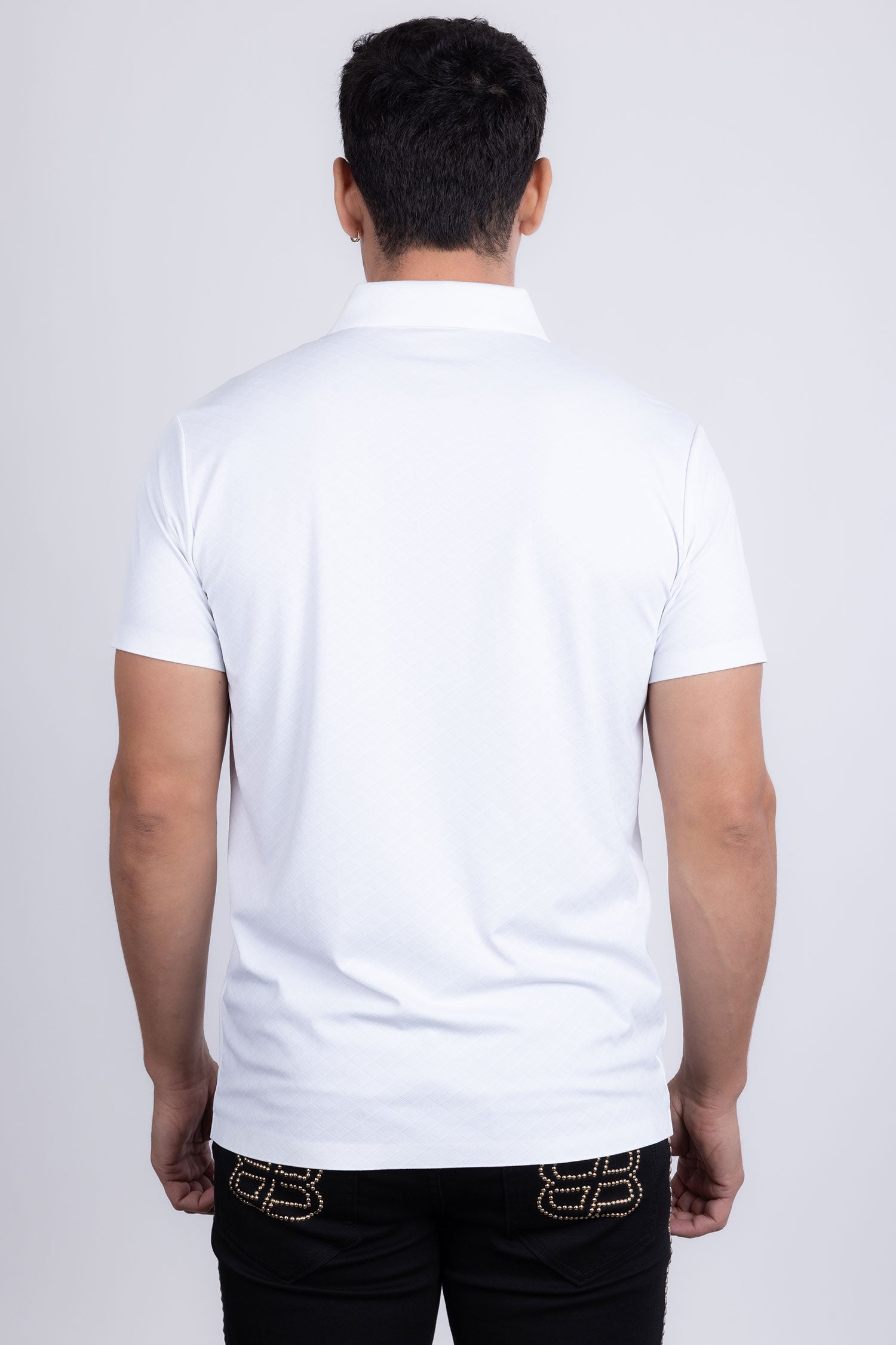 Barabas Men's Solid Geometric Short Sleeve Stretch Polo Shirts 5P16 White