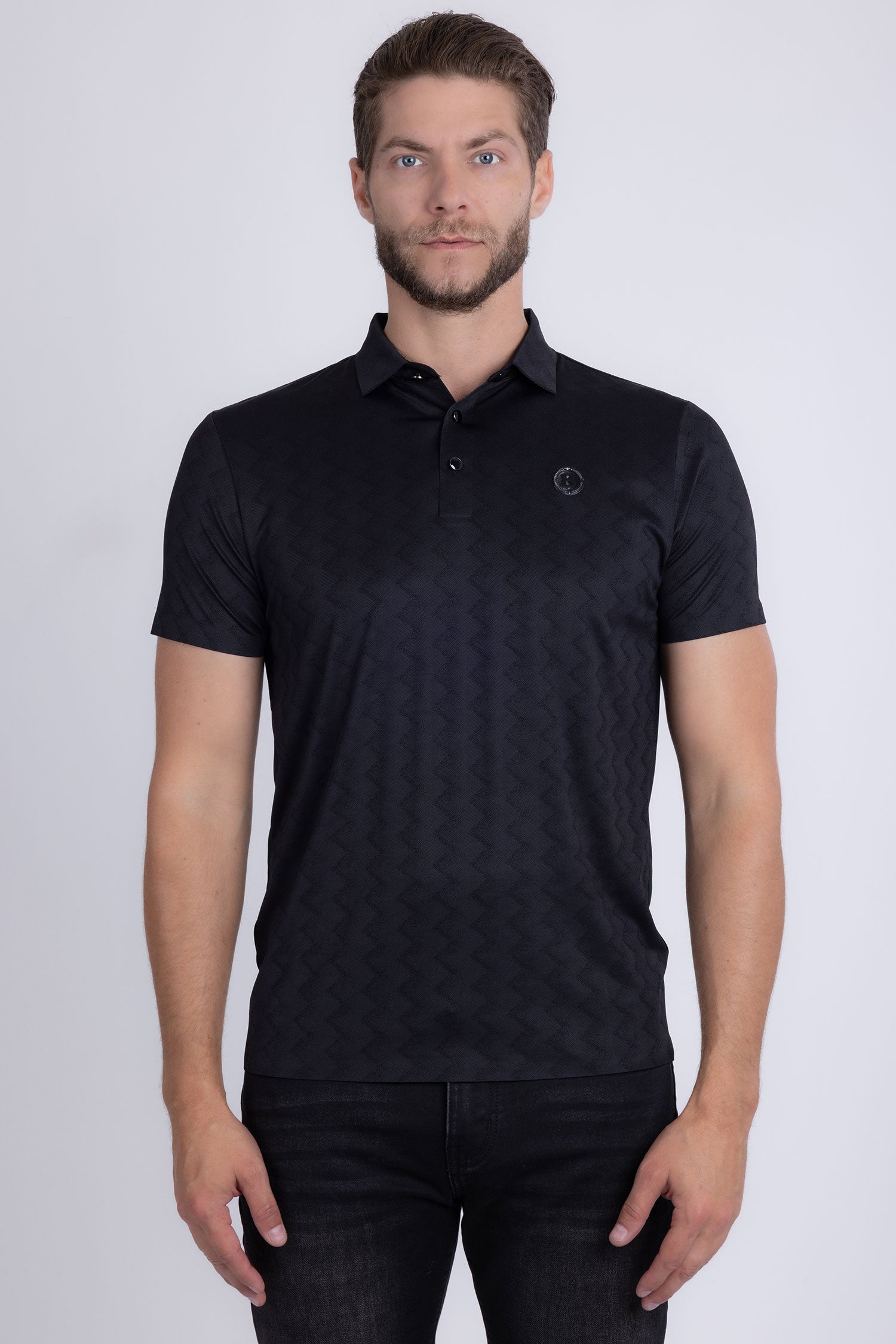 Barabas Men's Geometric Premium Stretch Patterned Polo Shirts 5P17 Black