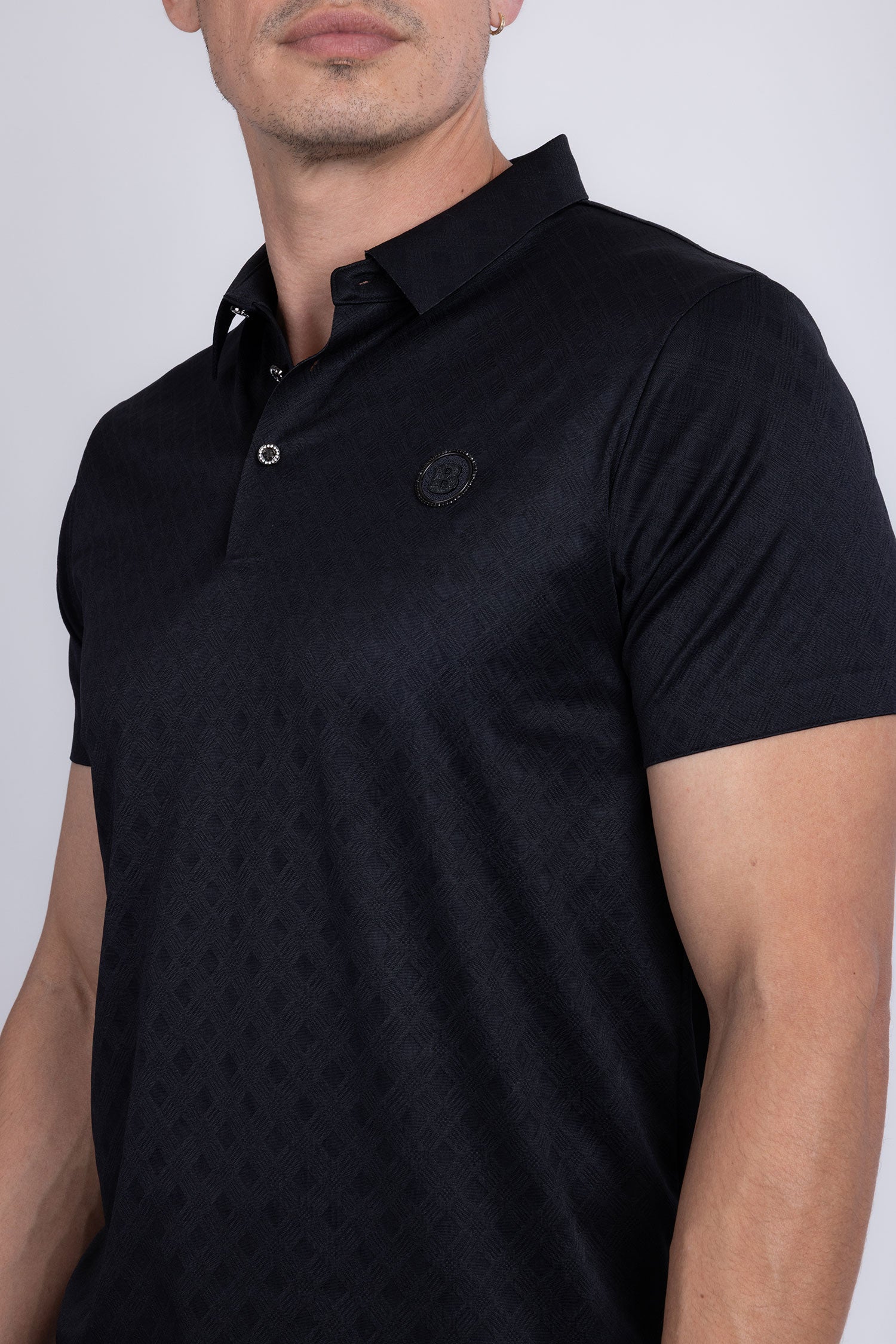 Barabas Men's Geometric Premium Stretch Patterned Polo Shirts 5P17 Black