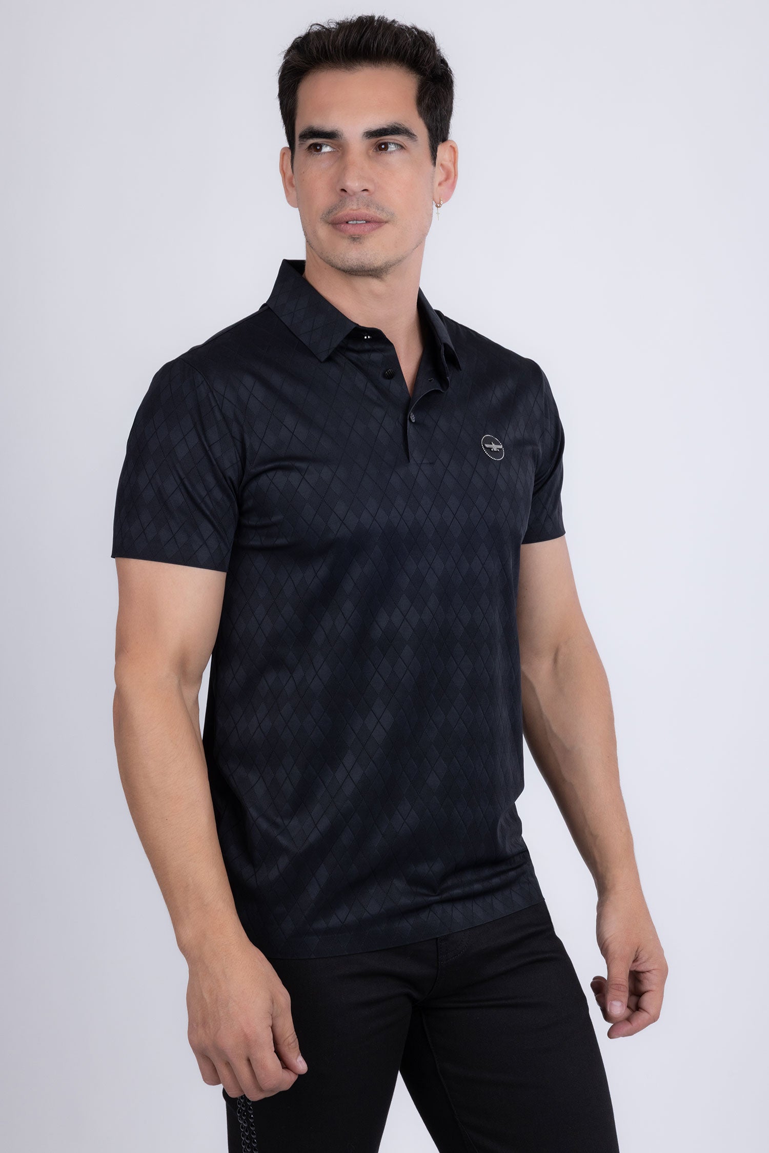 Barabas Men's Solid Diamond Short Sleeve Stretch Polo Shirts 5P18 Black