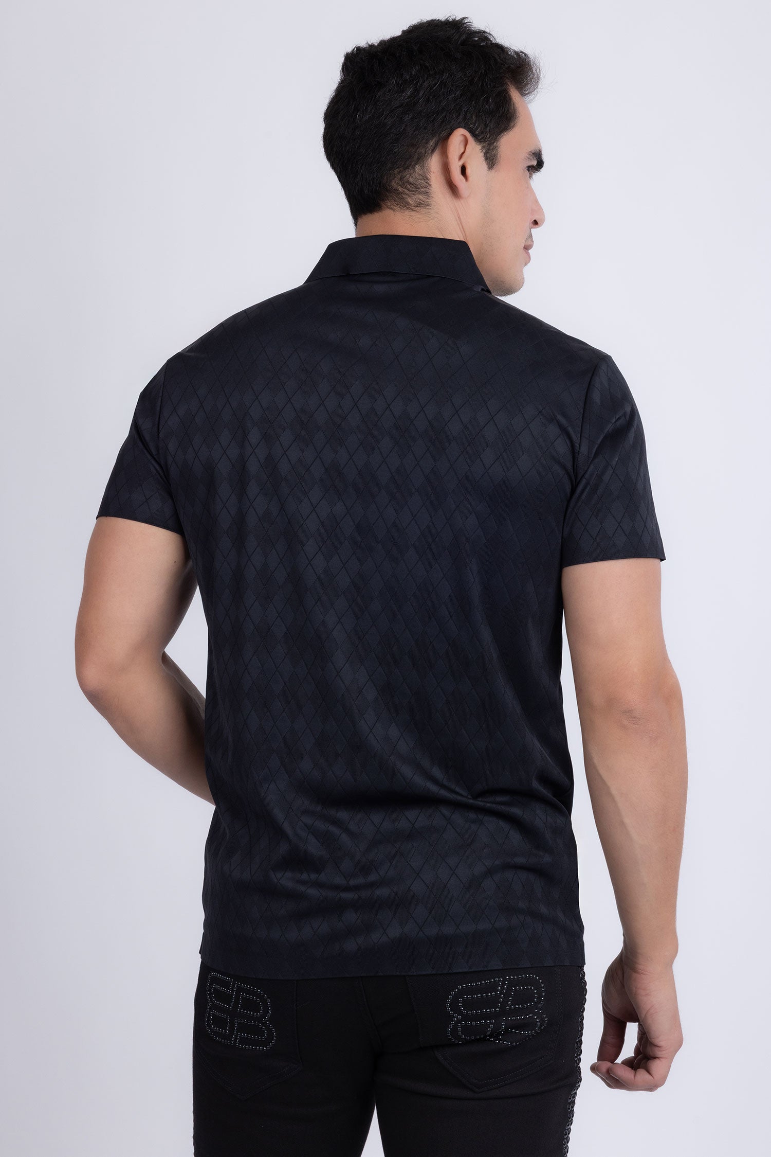 Barabas Men's Solid Diamond Short Sleeve Stretch Polo Shirts 5P18 Black