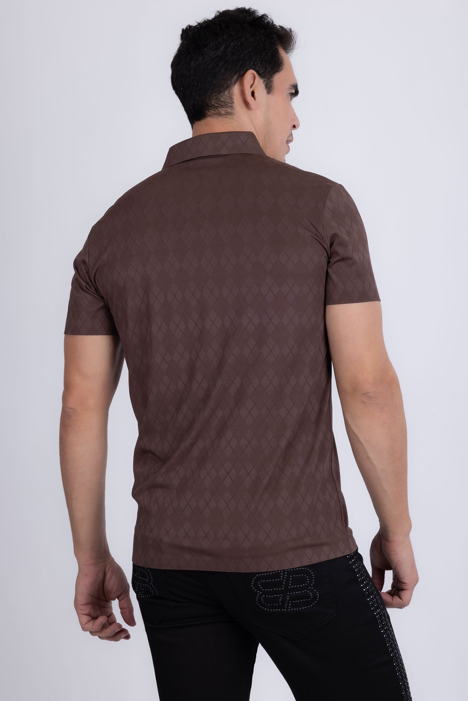 Barabas Men's Solid Diamond Short Sleeve Stretch Polo Shirts 5P18 Coffee