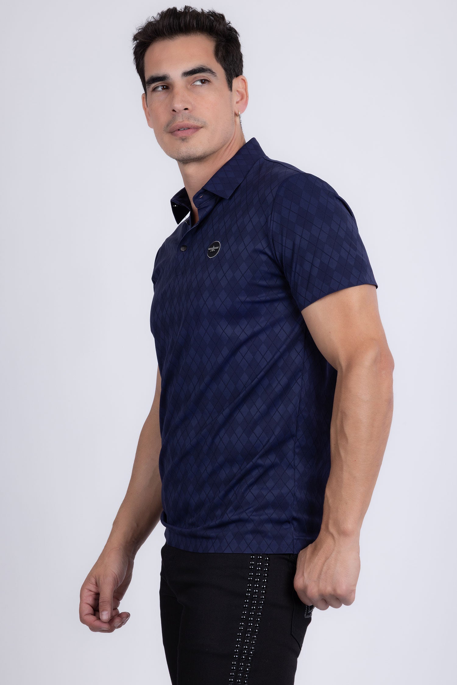Barabas Men's Solid Diamond Short Sleeve Stretch Polo Shirts 5P18 Navy