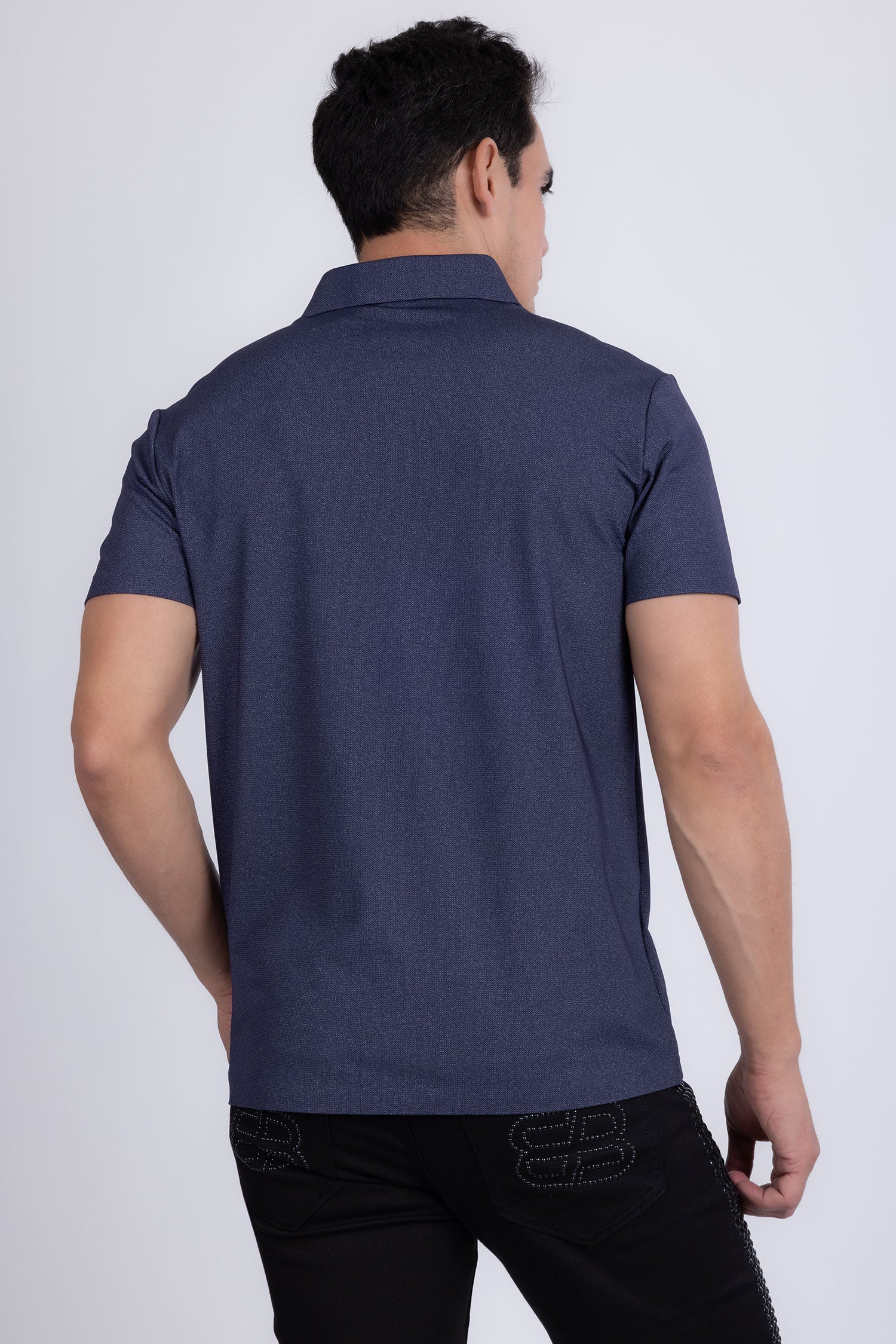 Barabas Men's Solid Color Short Sleeve Stretch Polo Shirts 5P19 Blue