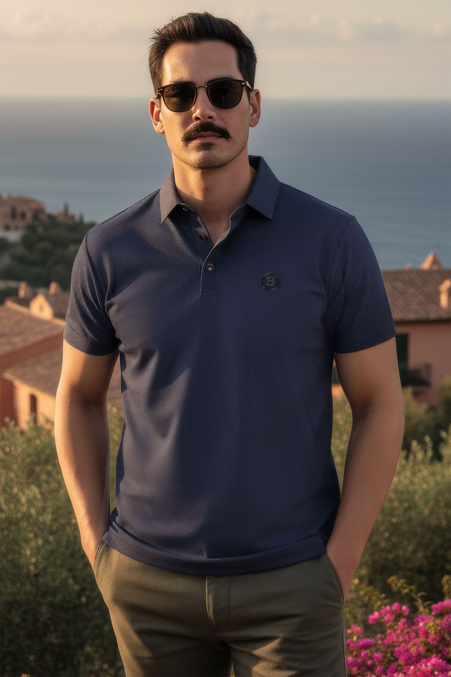 Barabas Men's Solid Color Short Sleeve Stretch Polo Shirts 5P19 Navy