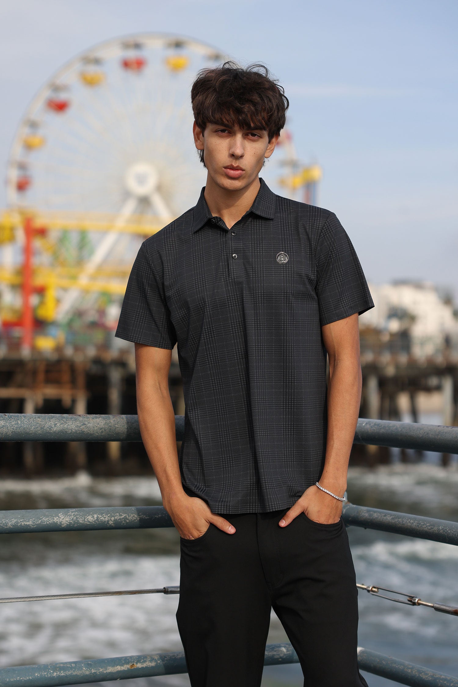 Barabas Men's Geometric Premium Stretch Patterned Polo Shirts 5P22 Black