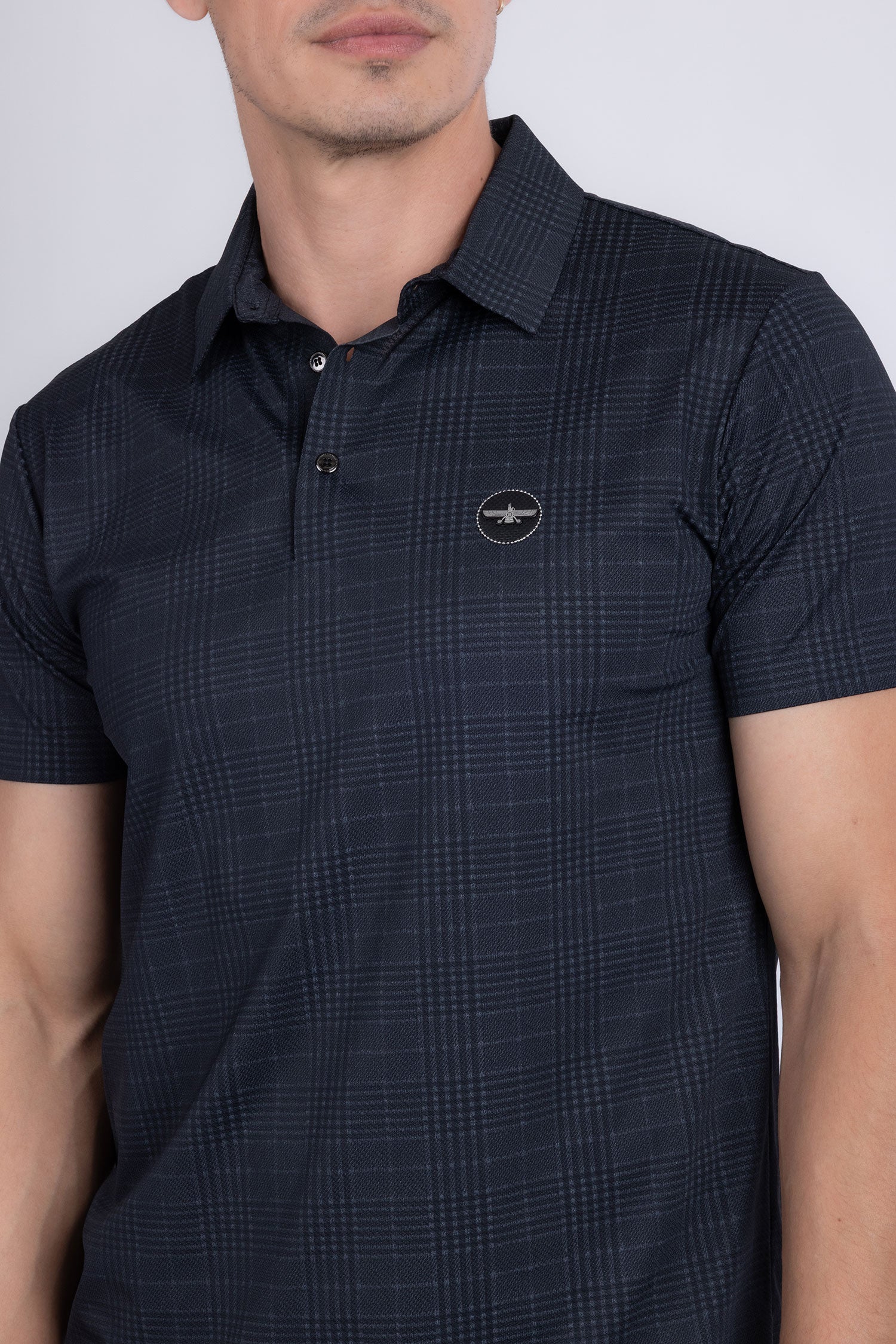 Barabas Men's Geometric Premium Stretch Patterned Polo Shirts 5P22 Charcoal