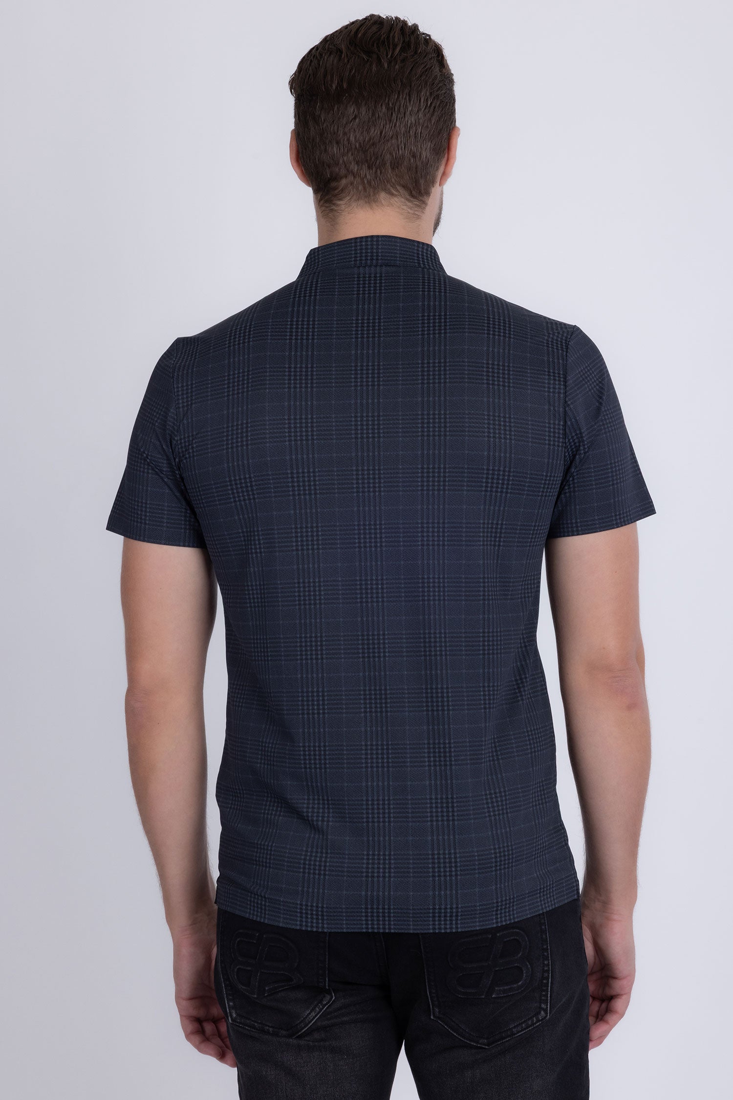 Barabas Men's Geometric Premium Stretch Patterned Polo Shirts 5P22 Charcoal