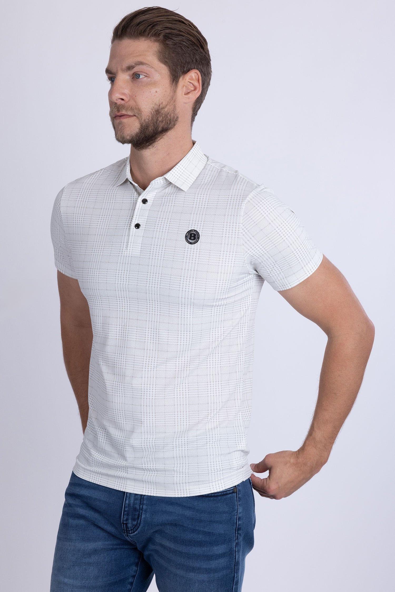 Barabas Men's Geometric Premium Stretch Patterned Polo Shirts 5P22 White