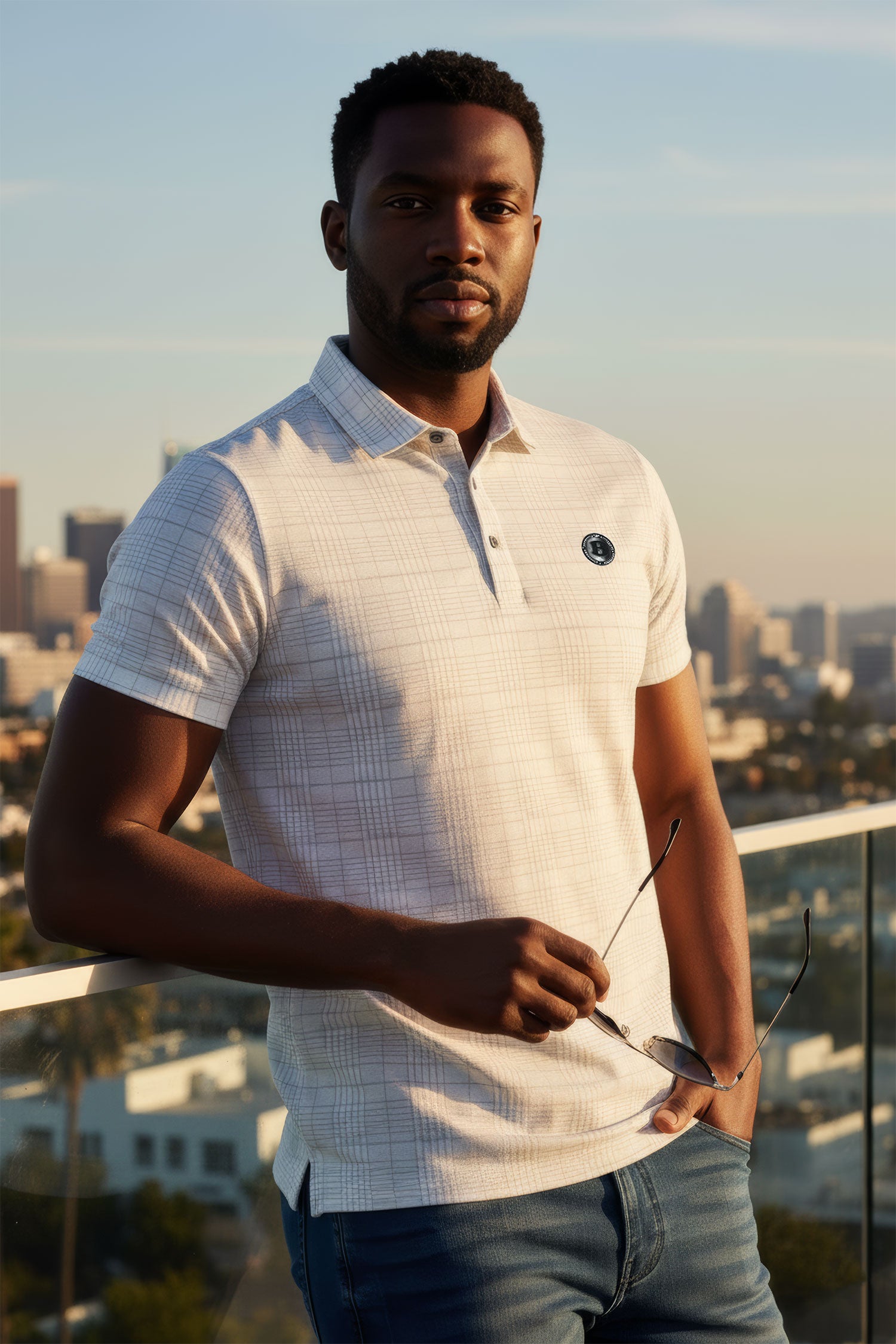 Barabas Men's Geometric Premium Stretch Patterned Polo Shirts 5P22 White