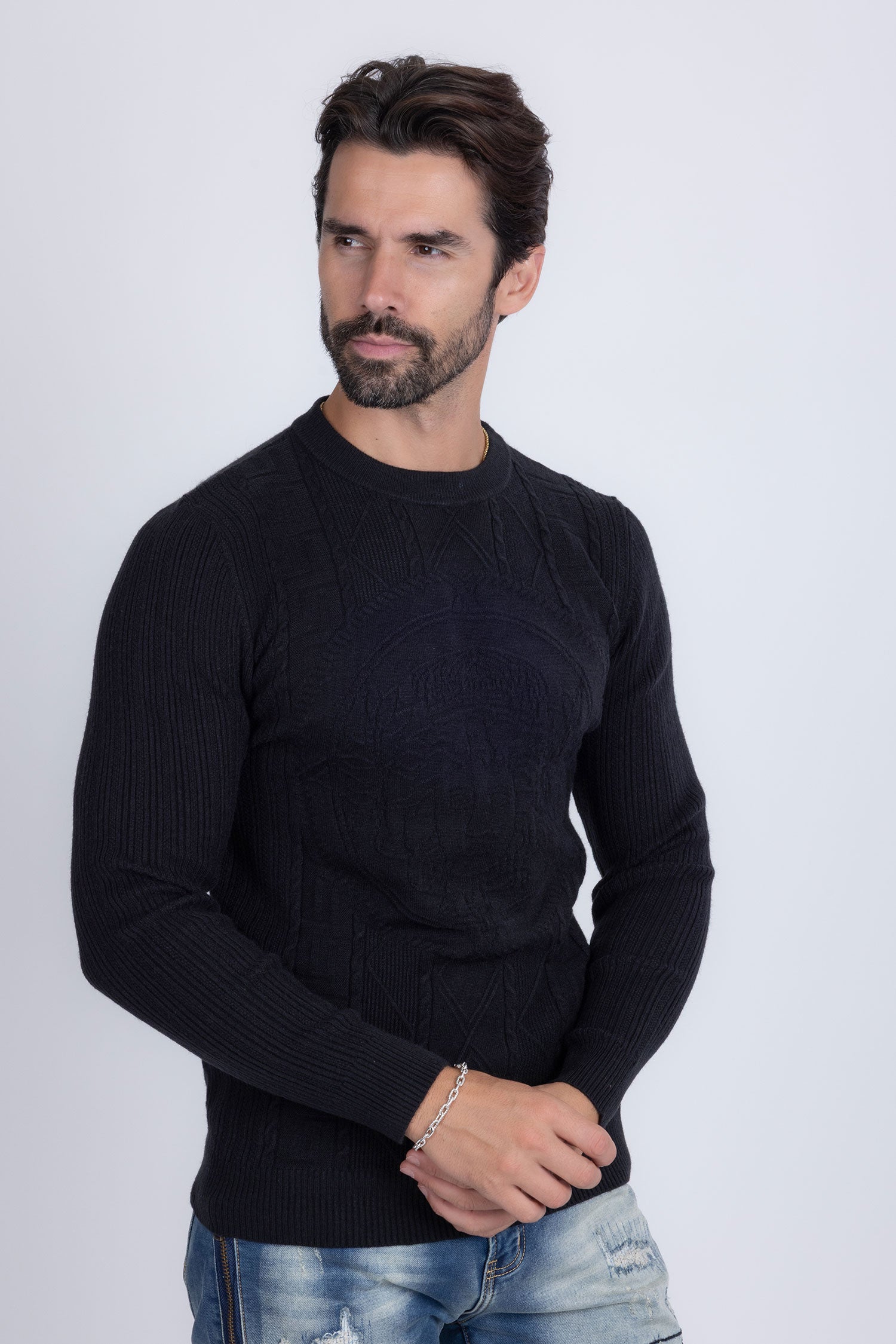 Barabas Men's Embroidered Medusa Stretch Sweater 5PLS01 Black