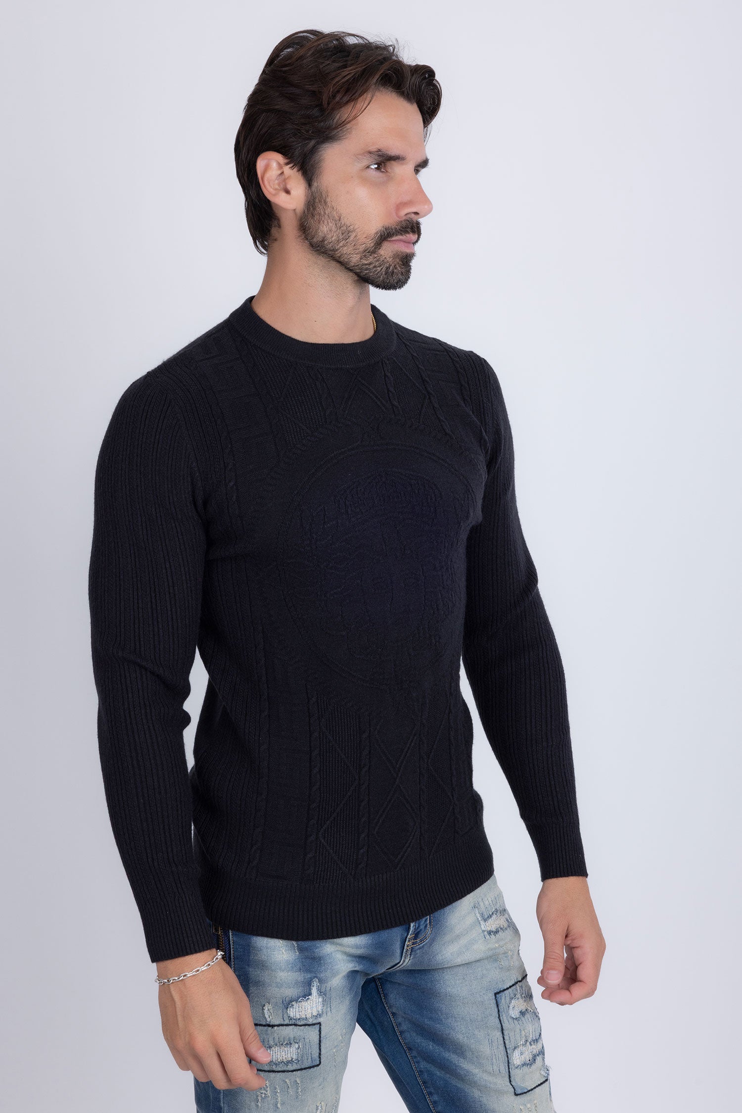 Barabas Men's Embroidered Medusa Stretch Sweater 5PLS01 Black