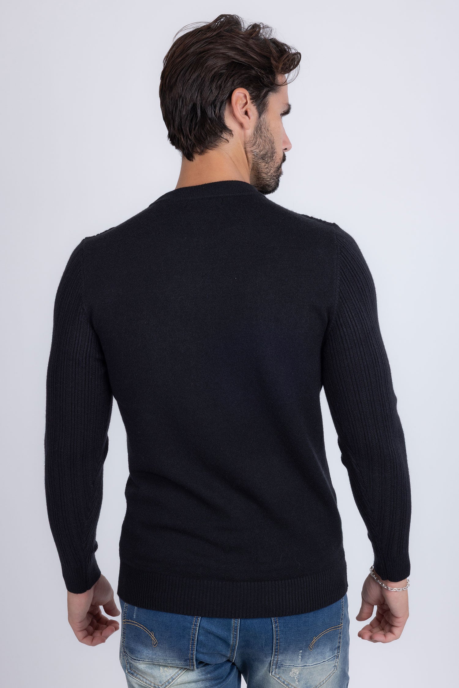Barabas Men's Embroidered Medusa Stretch Sweater 5PLS01 Black