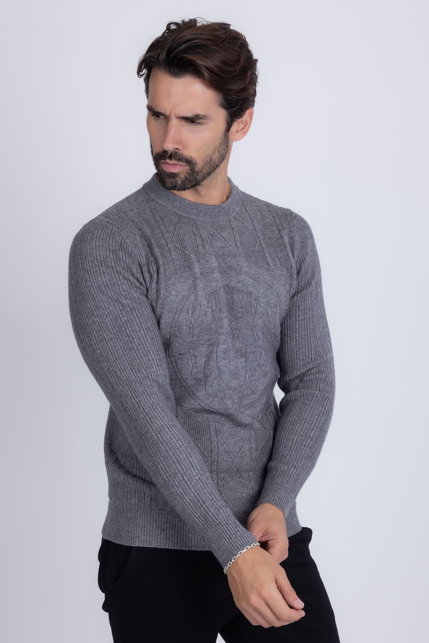 Barabas Men's Embroidered Medusa Stretch Sweater 5PLS01 Charcoal