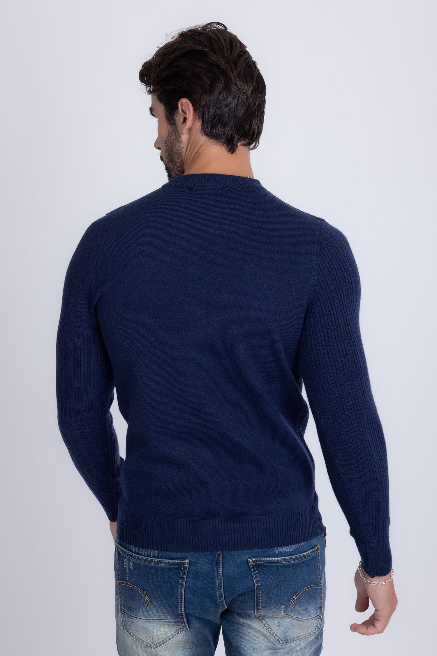 Barabas Men's Embroidered Medusa Stretch Sweater 5PLS01 Navy