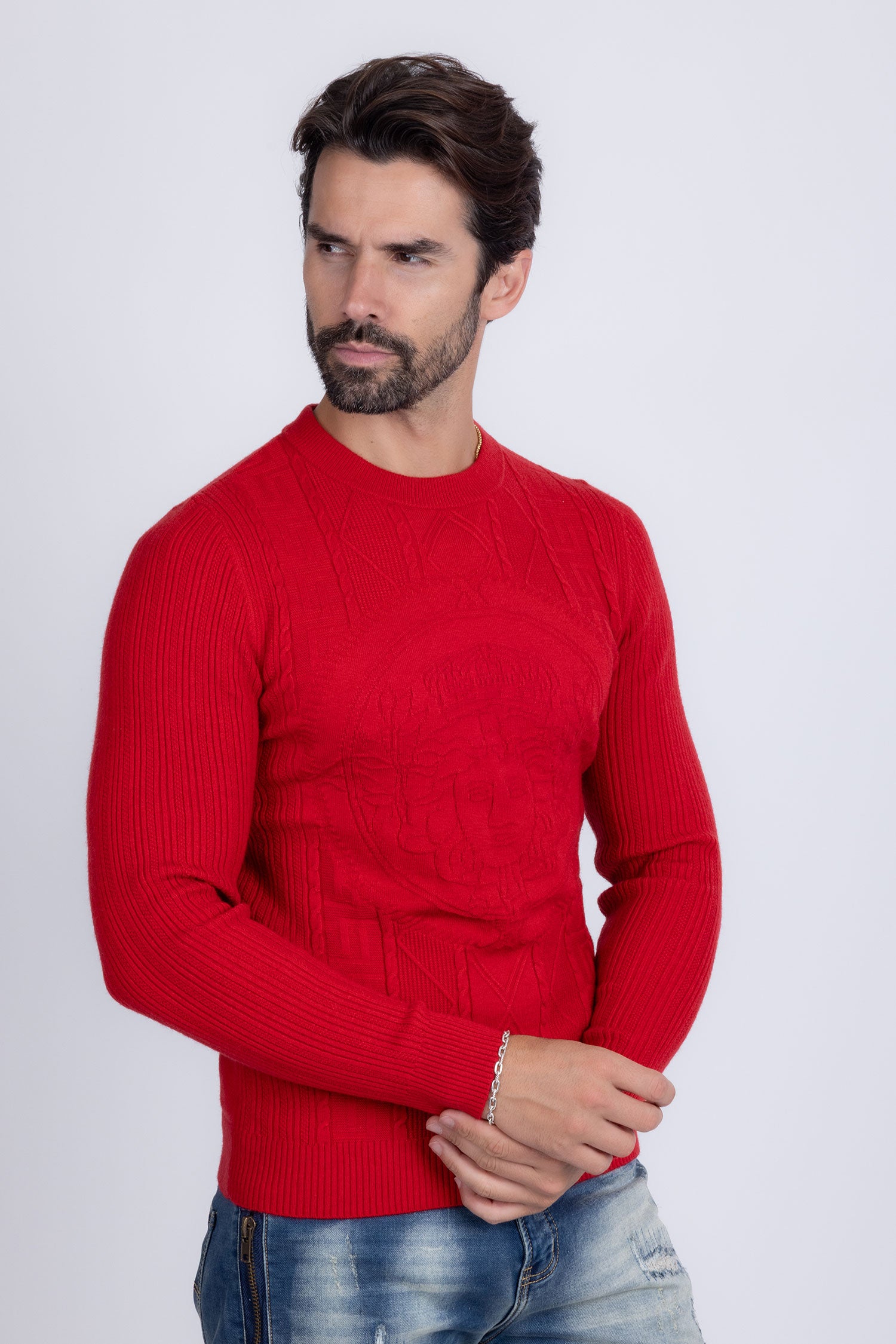 Barabas Men's Embroidered Medusa Stretch Sweater 5PLS01 Red