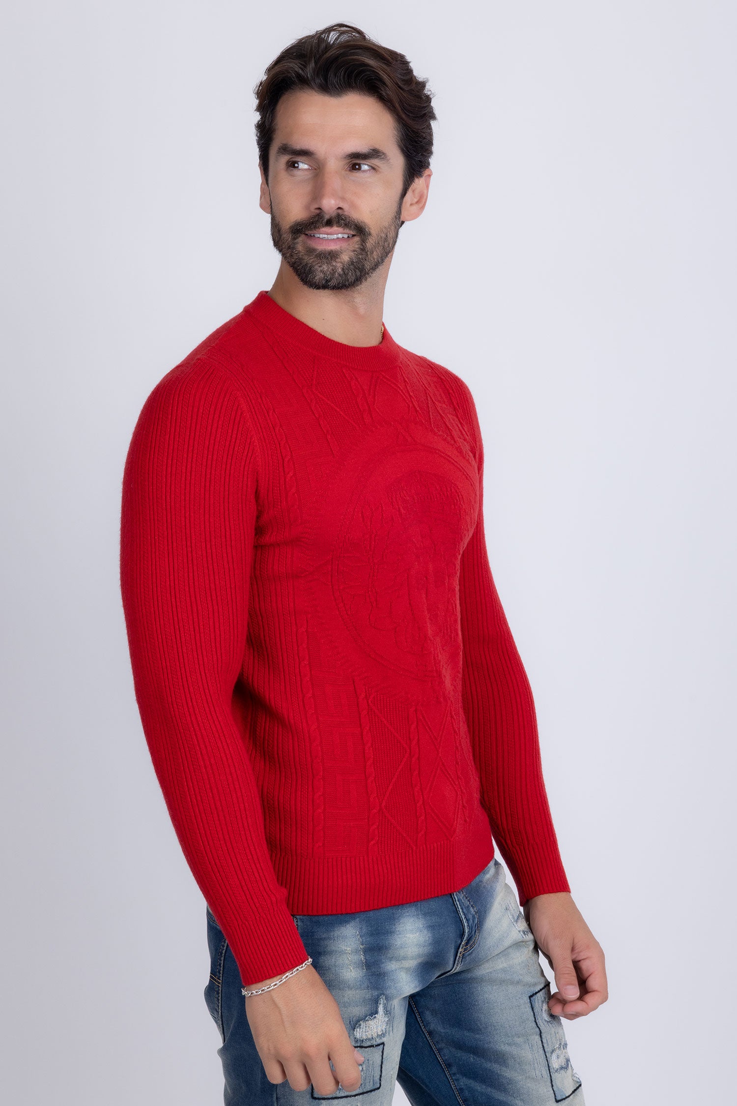 Barabas Men's Embroidered Medusa Stretch Sweater 5PLS01 Red