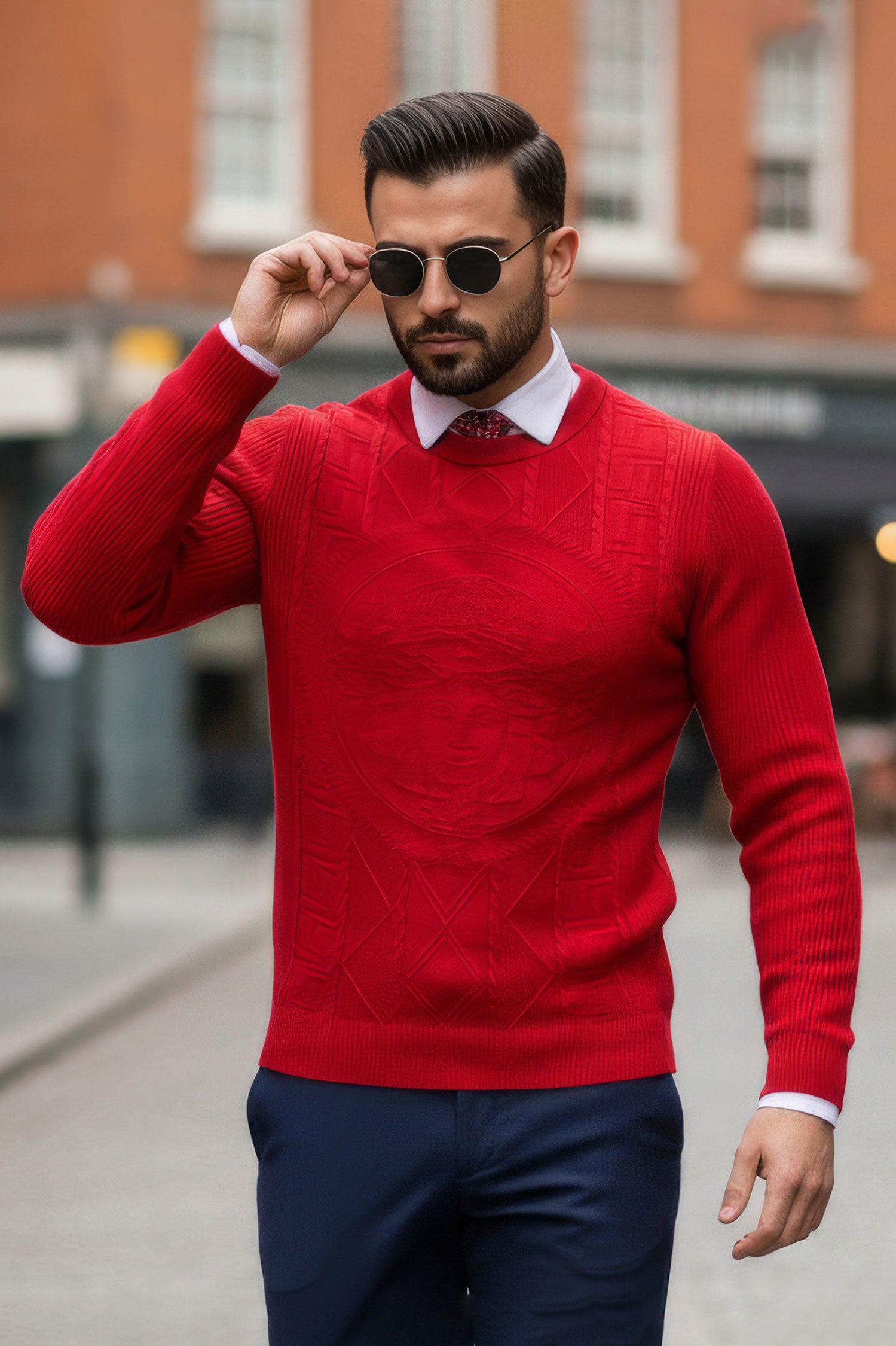 Barabas Men's Embroidered Medusa Stretch Sweater 5PLS01 Red