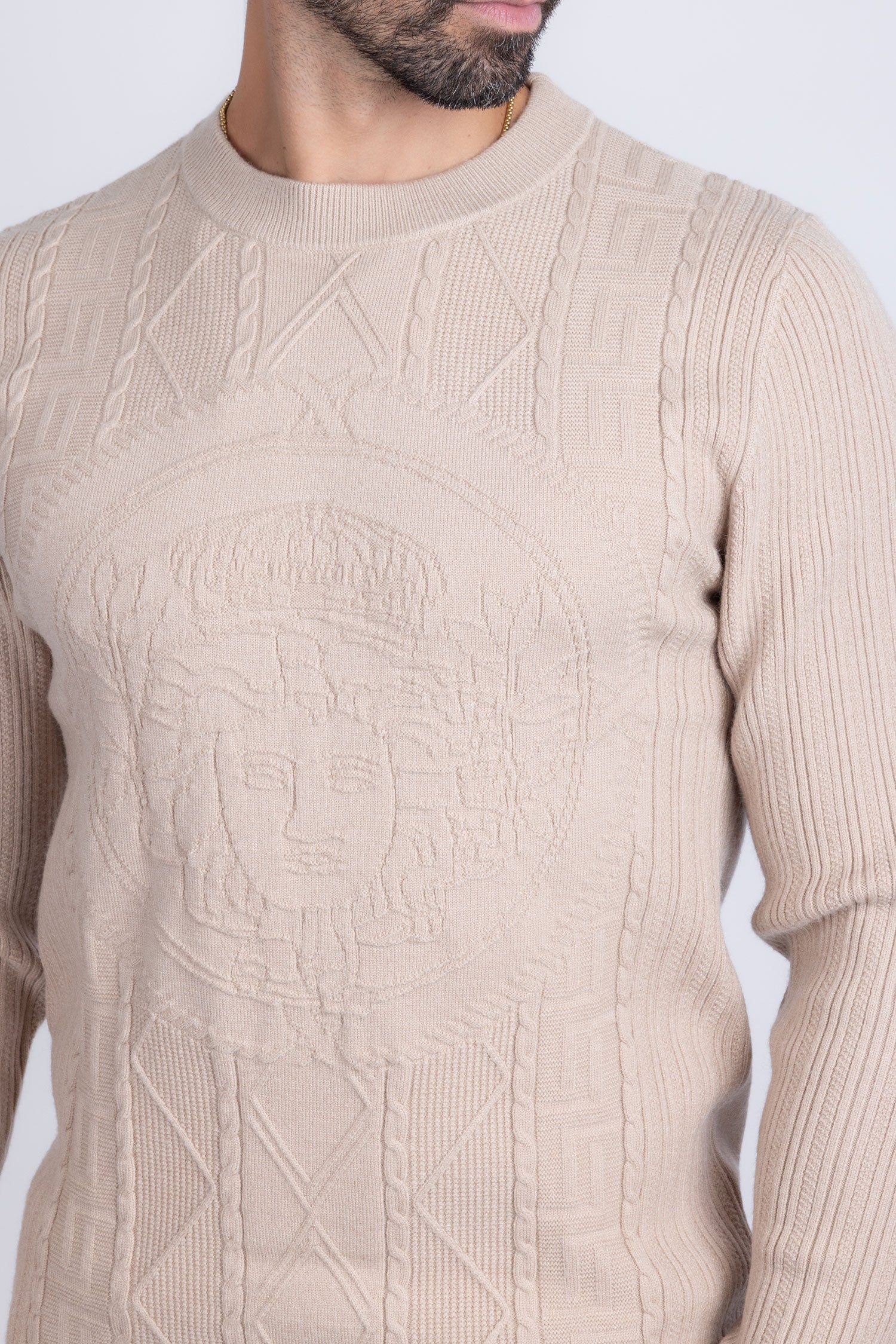 Barabas Men's Embroidered Medusa Stretch Sweater 5PLS01 Brown
