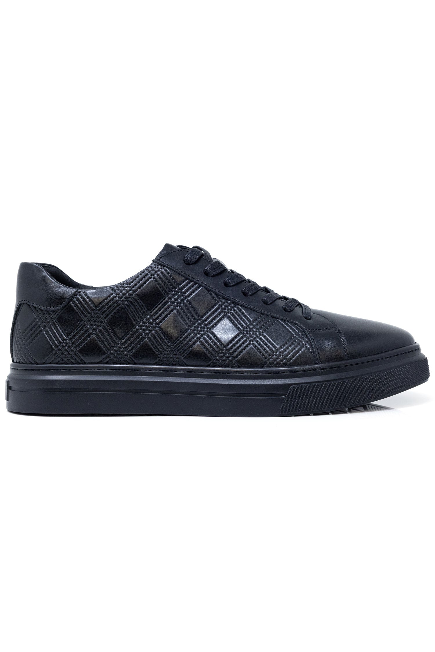 Barabas Men's Checkered Lace-up Leather Sneakers 5SH09 Black