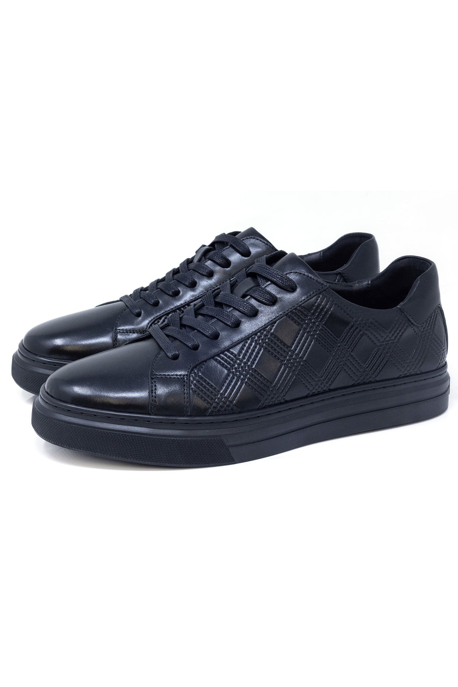 Barabas Men's Checkered Lace-up Leather Sneakers 5SH09 Black