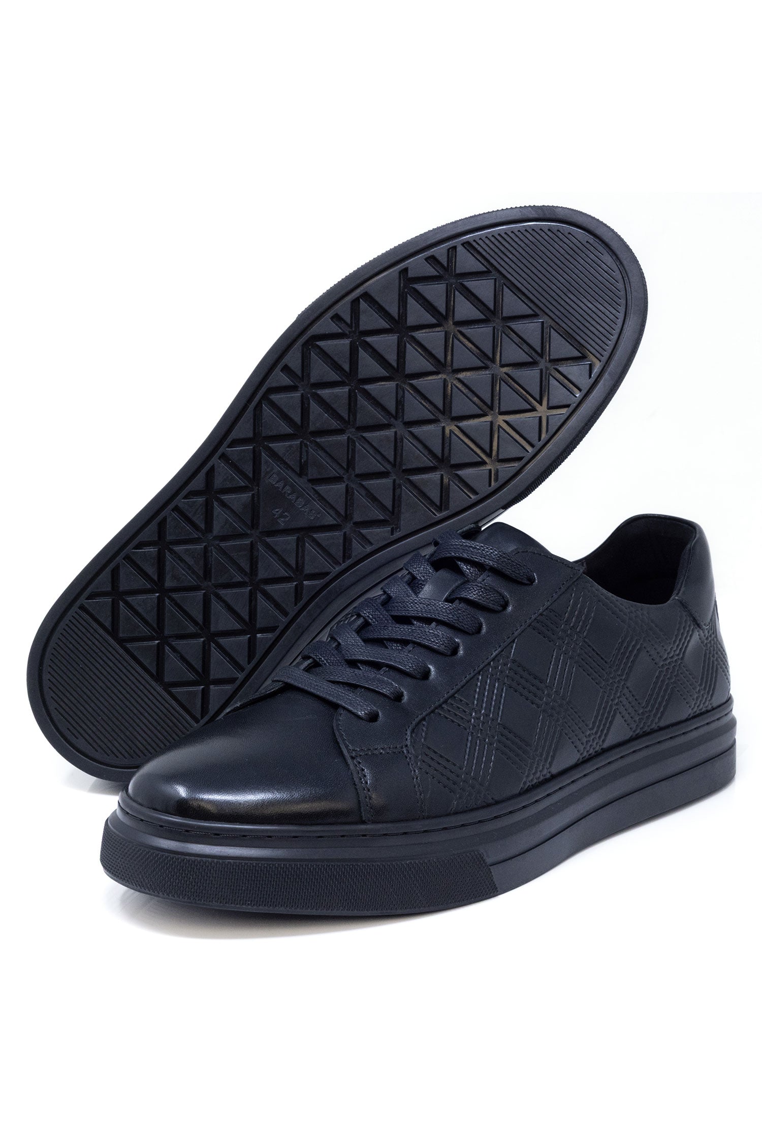 Barabas Men's Checkered Lace-up Leather Sneakers 5SH09 Black