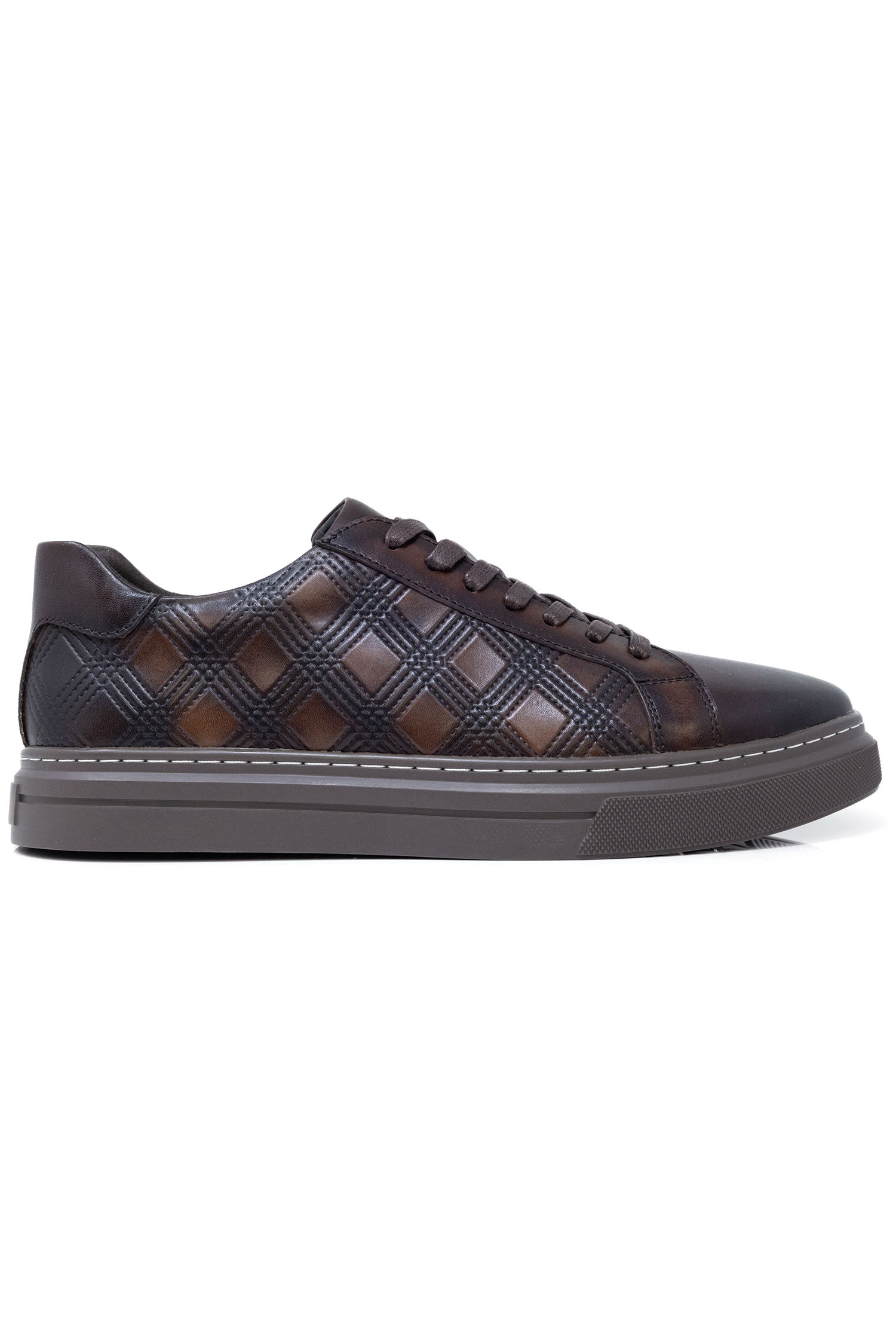 Barabas Men's Checkered Lace-up Leather Sneakers 5SH09 Brown