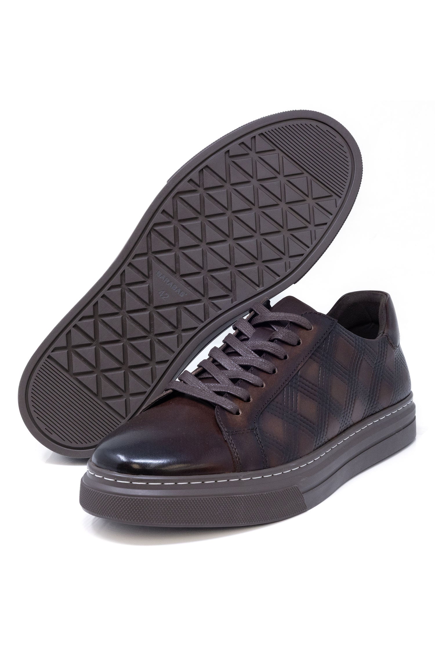 Barabas Men's Checkered Lace-up Leather Sneakers 5SH09 Brown