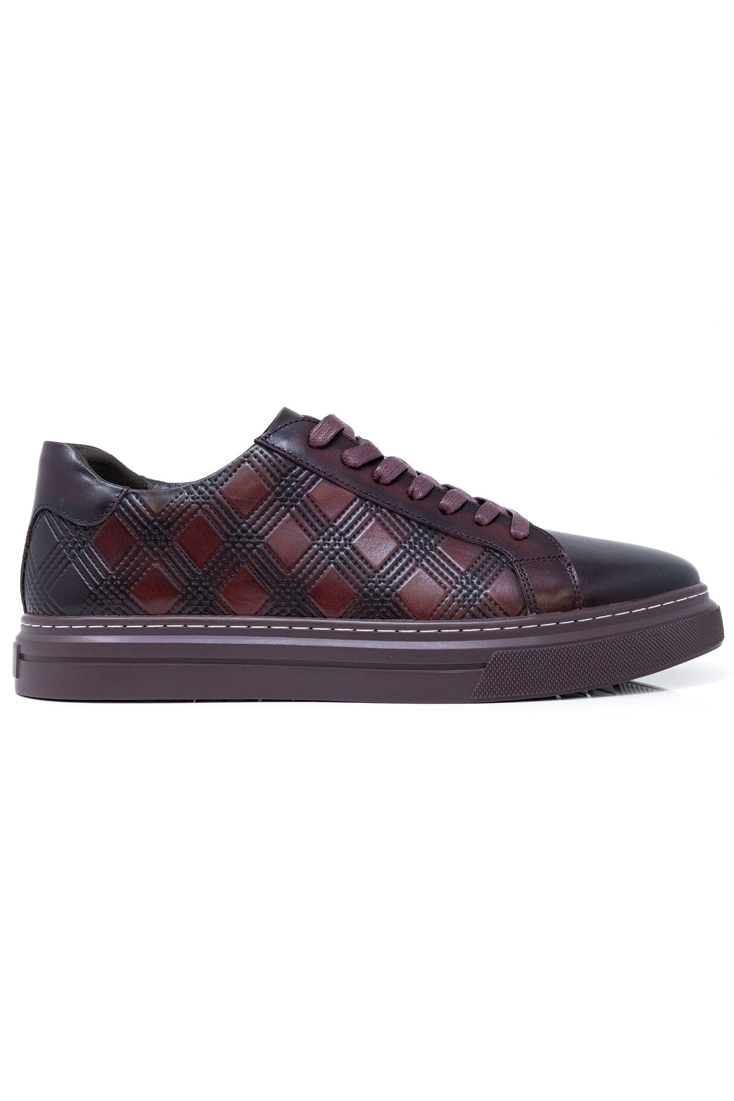 Barabas Men's Checkered Lace-up Leather Sneakers 5SH09 Burgundy