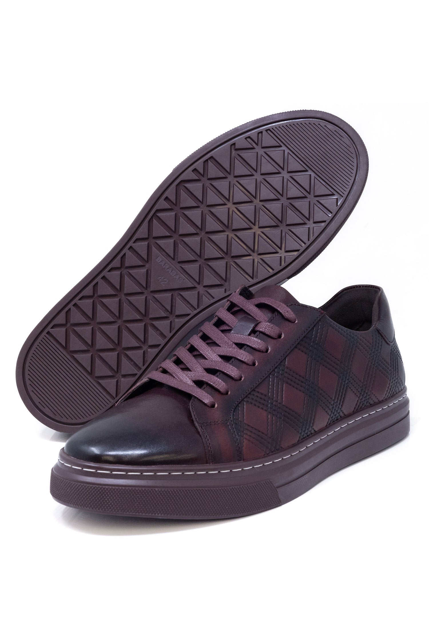 Barabas Men's Checkered Lace-up Leather Sneakers 5SH09 Burgundy