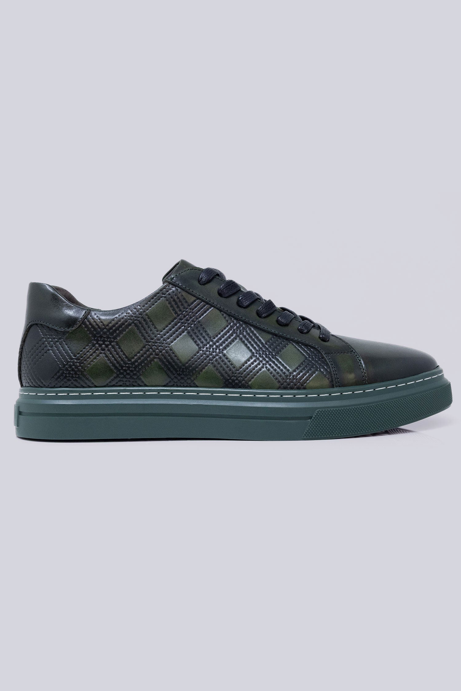 Barabas Men's Checkered Lace-up Leather Sneakers 5SH09 Green