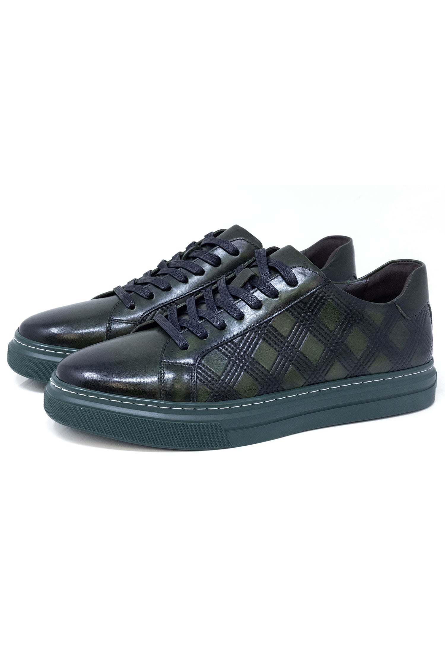 Barabas Men's Checkered Lace-up Leather Sneakers 5SH09 Green