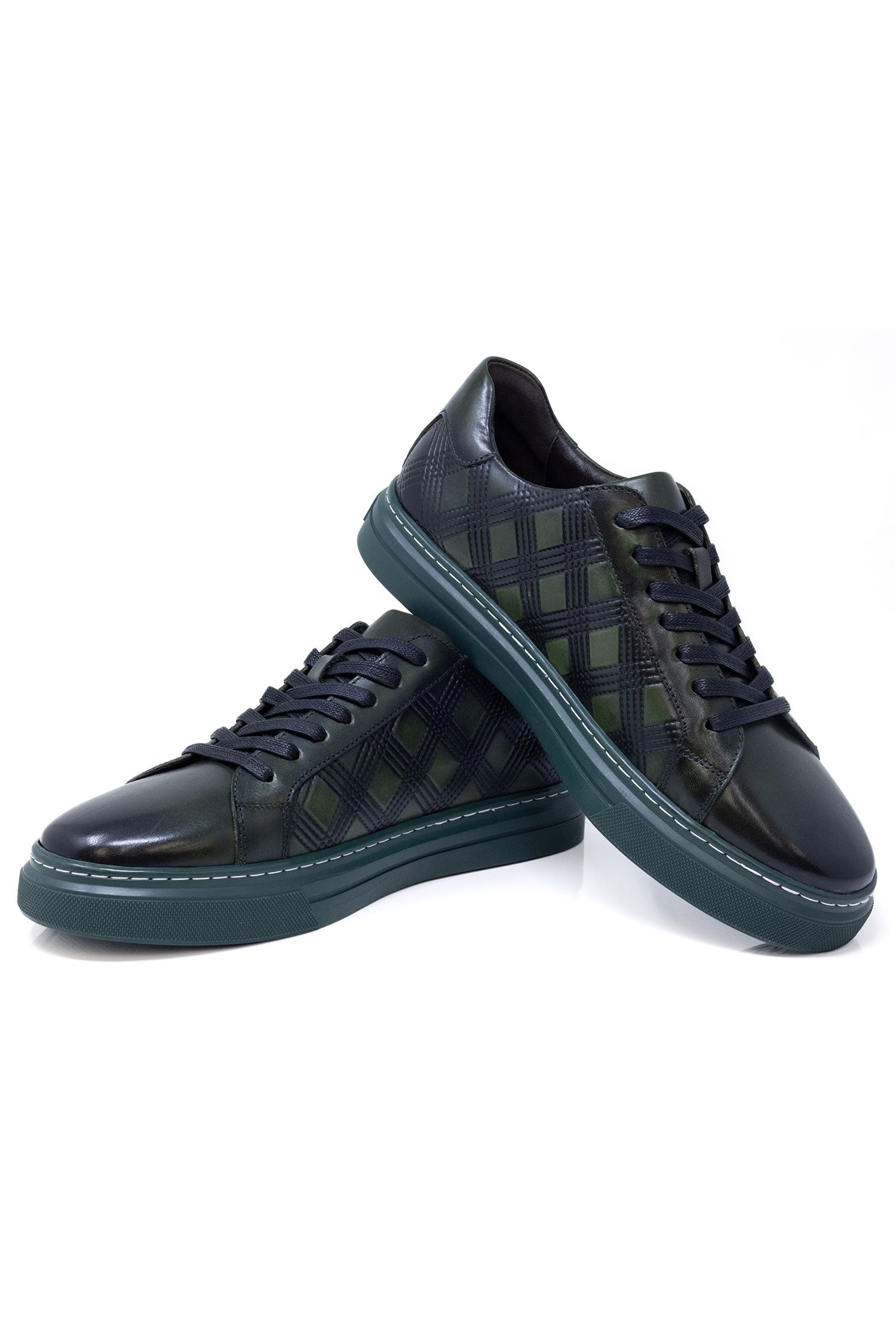 Barabas Men's Checkered Lace-up Leather Sneakers 5SH09 Green