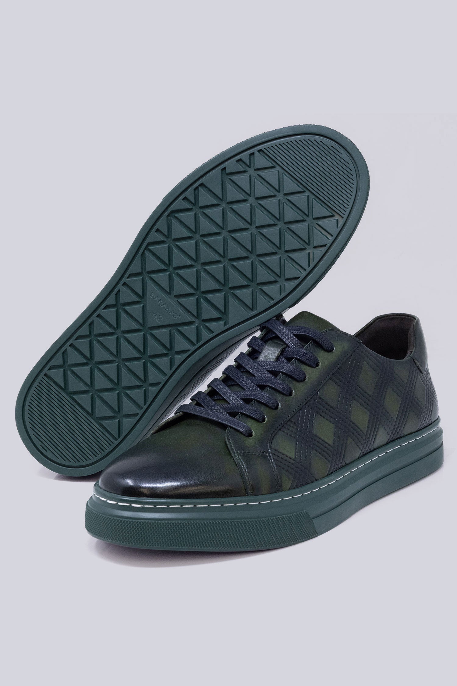 Barabas Men's Checkered Lace-up Leather Sneakers 5SH09 Green