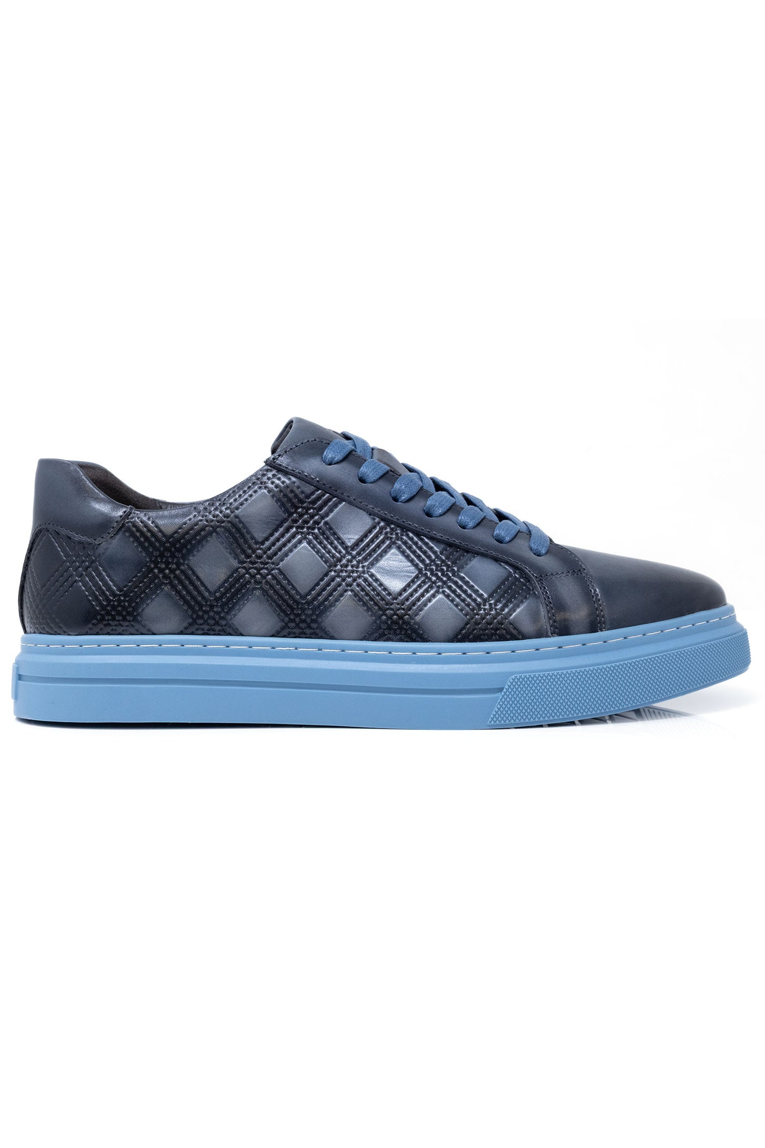 Barabas Men's Checkered Lace-up Leather Sneakers 5SH09 Light Blue