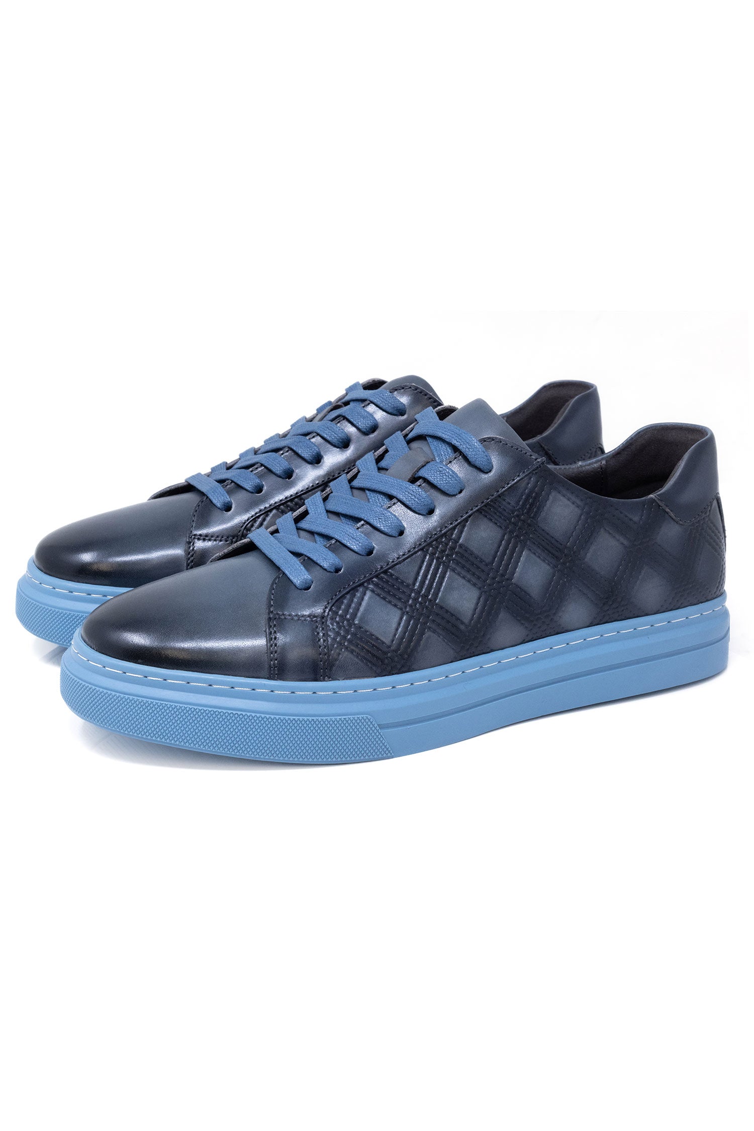 Barabas Men's Checkered Lace-up Leather Sneakers 5SH09 Light Blue