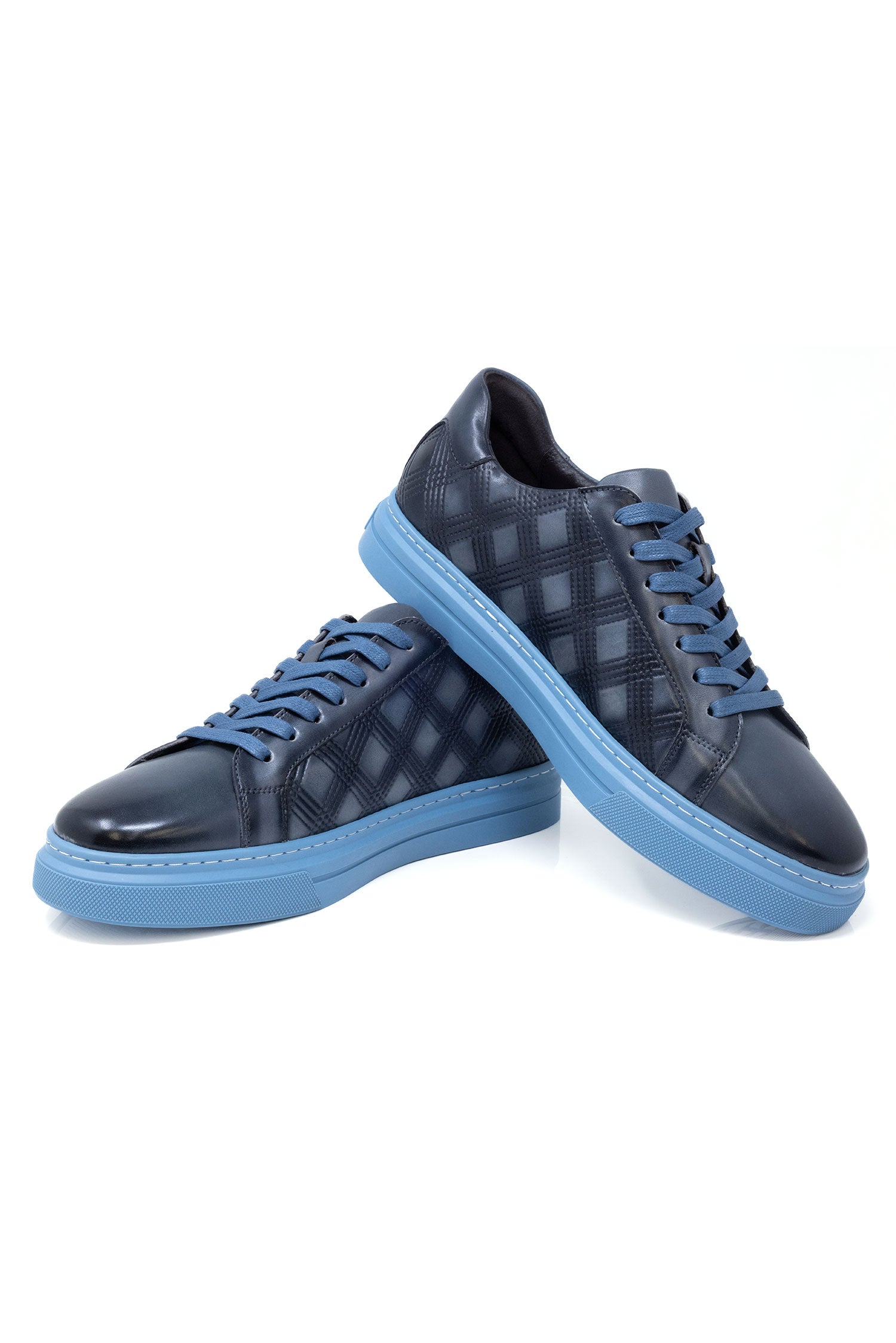 Barabas Men's Checkered Lace-up Leather Sneakers 5SH09 Light Blue