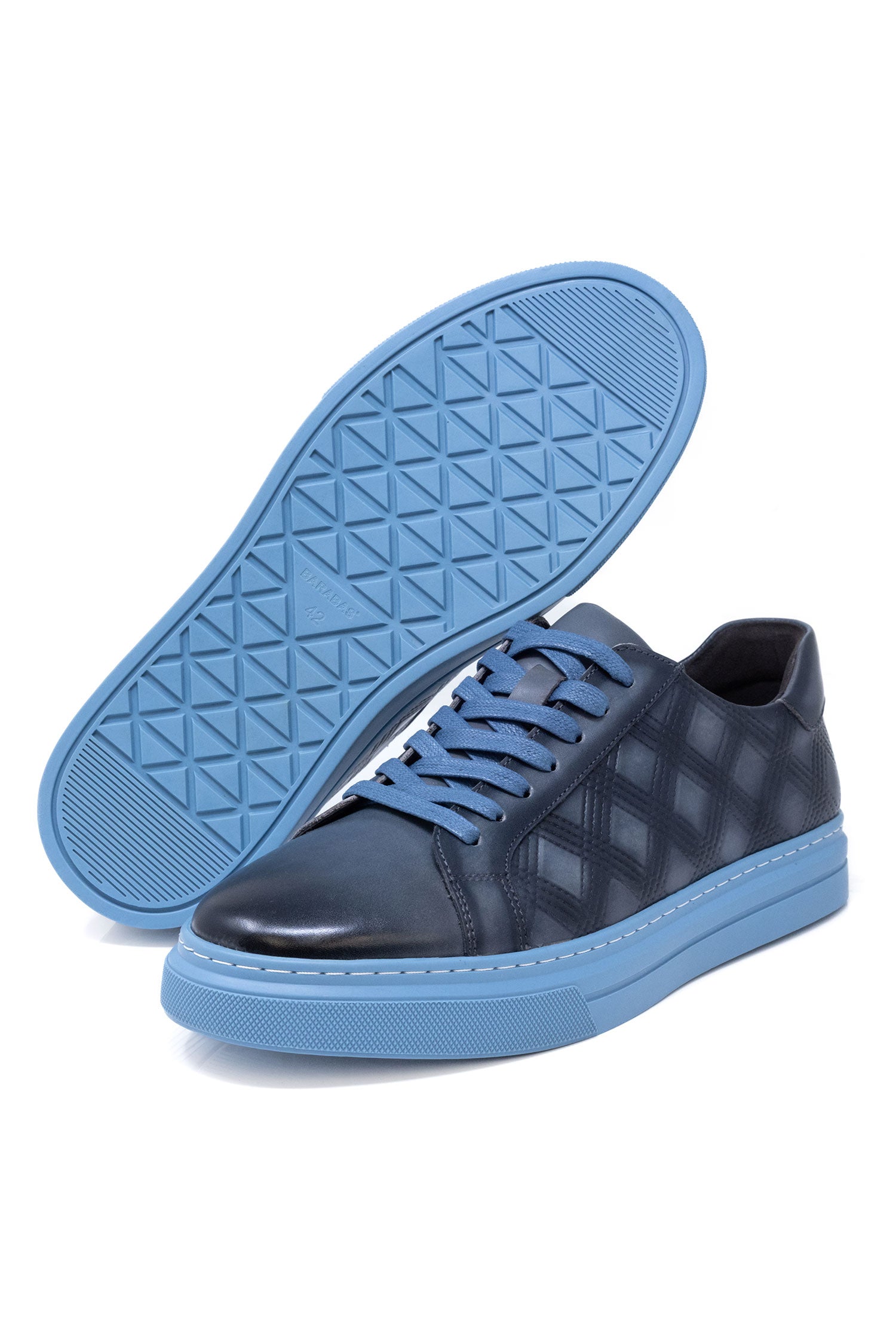 Barabas Men's Checkered Lace-up Leather Sneakers 5SH09 Light Blue