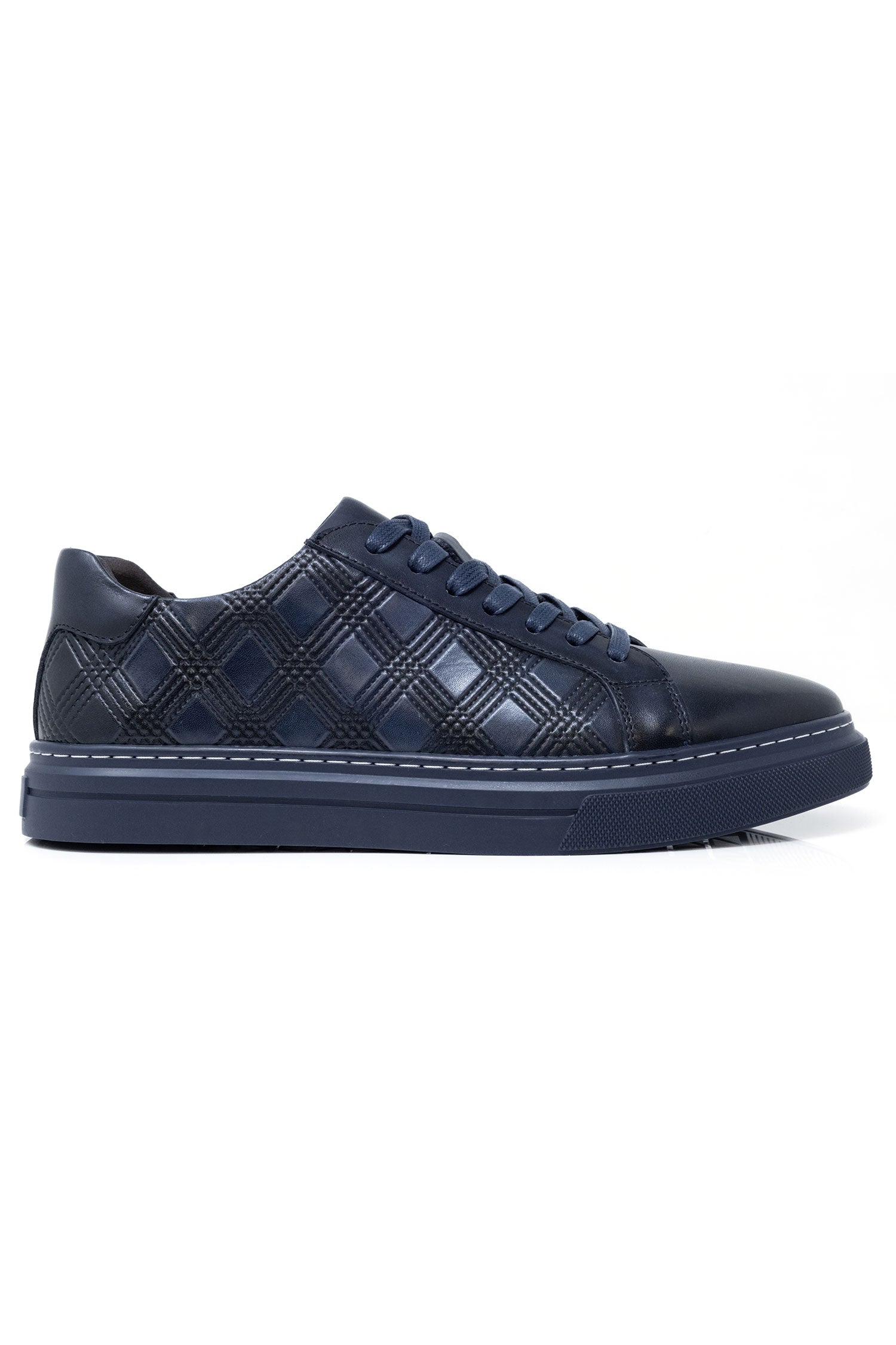 Barabas Men's Checkered Lace-up Leather Sneakers 5SH09 Navy